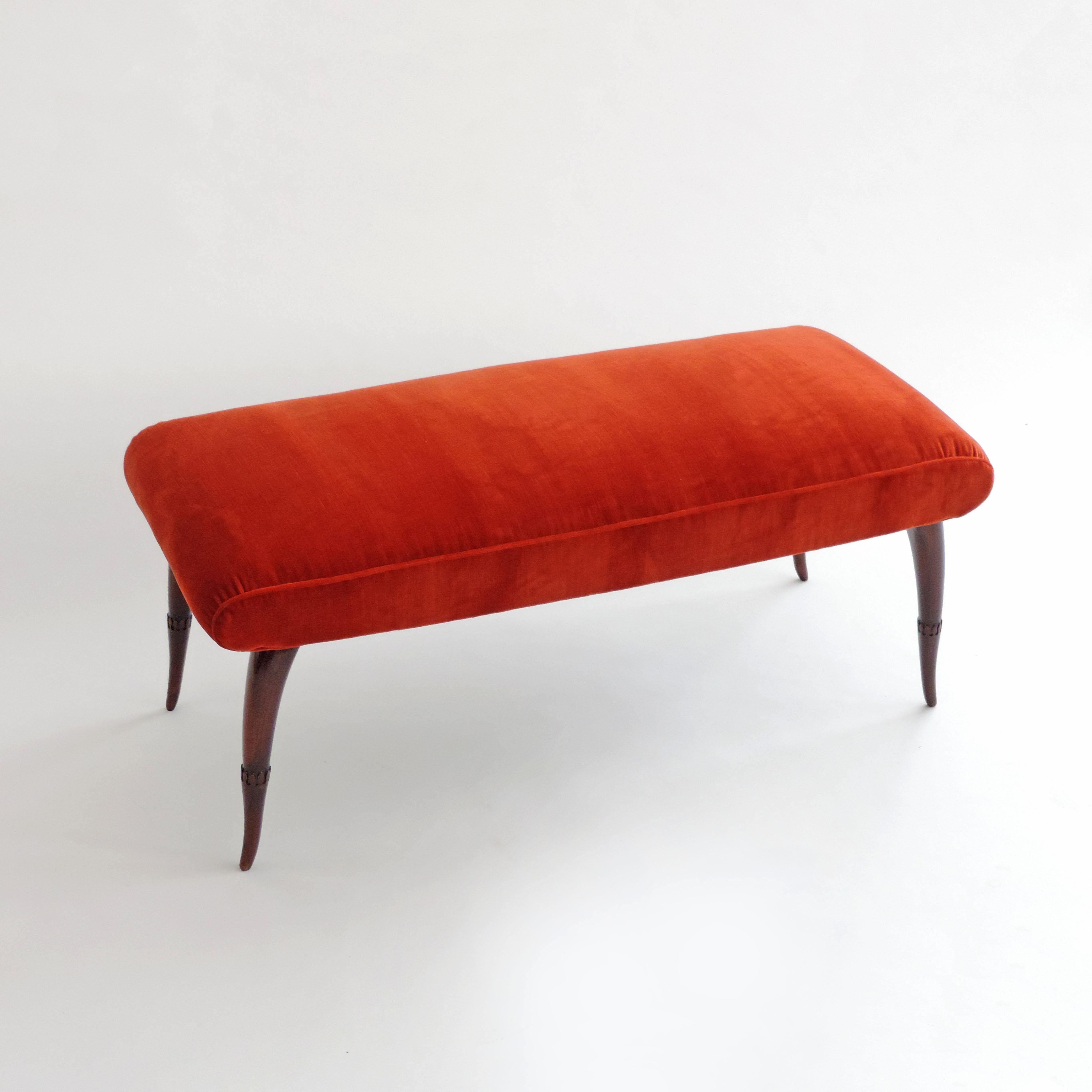 Mid-20th Century Italian 1940s Sculpted Legs Bench in Wood and Fabric