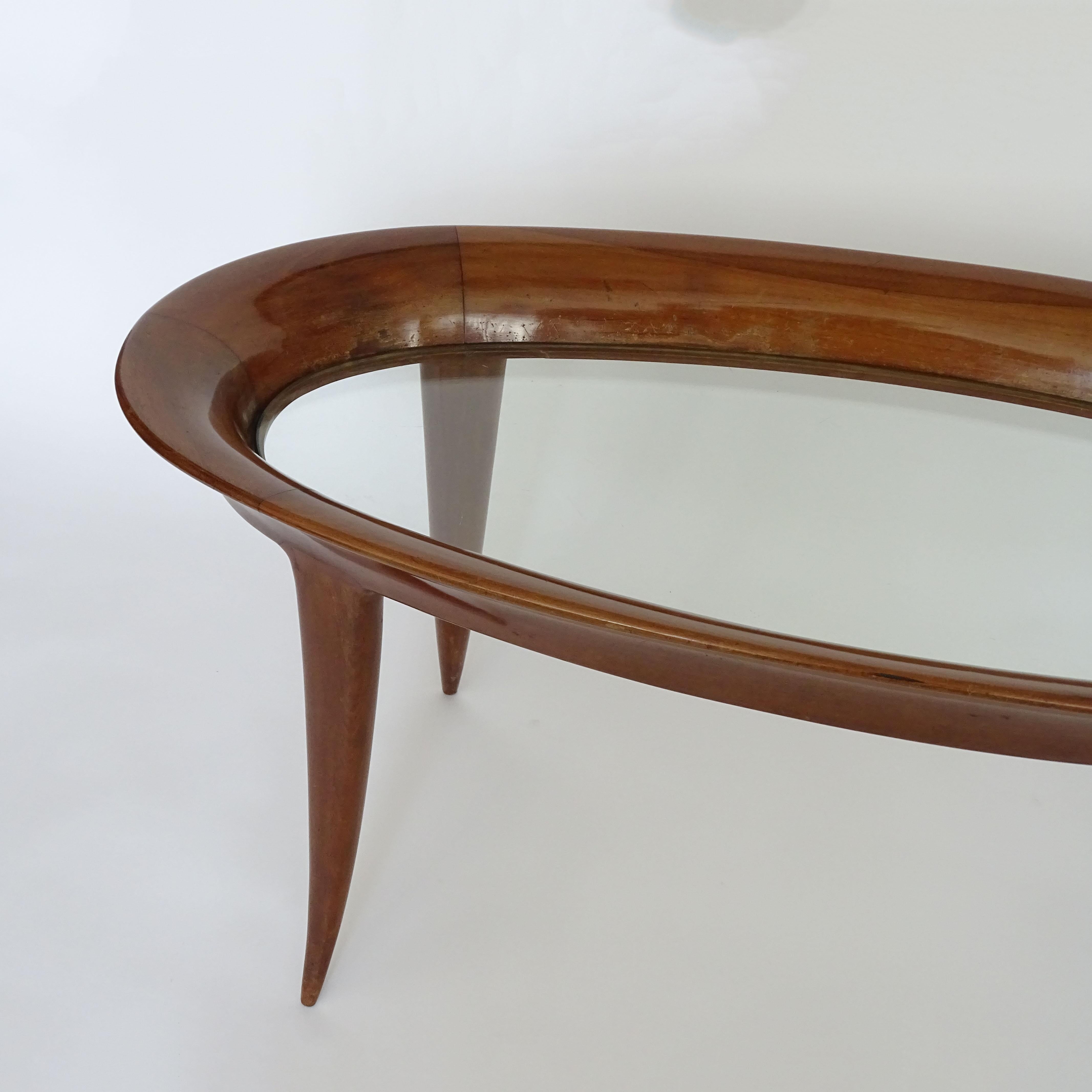 Glass Italian 1940s Sculpted Oval Coffee Table Attributed to Fontana Arte For Sale