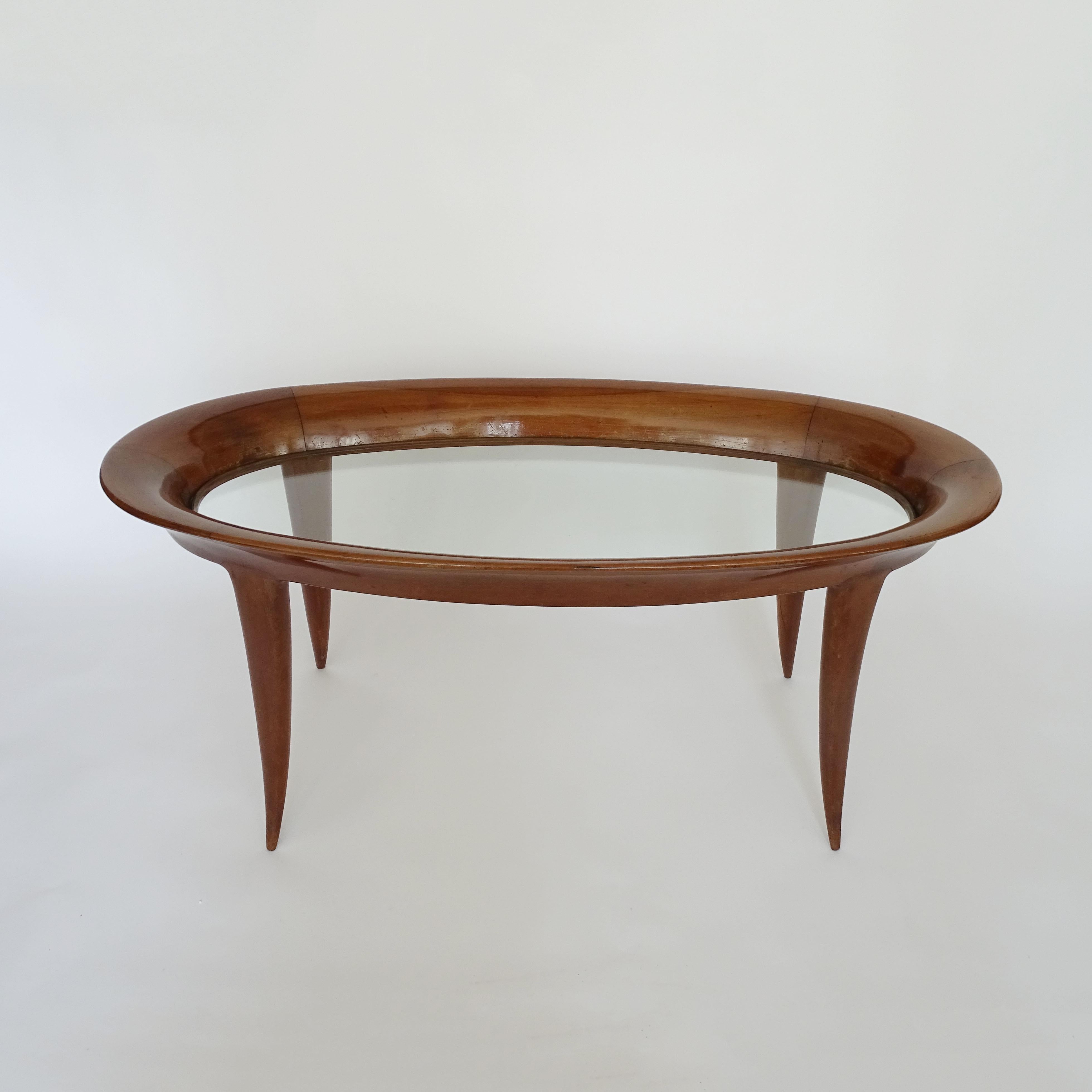 Italian 1940s Sculpted Oval Coffee Table Attributed to Fontana Arte For Sale 2