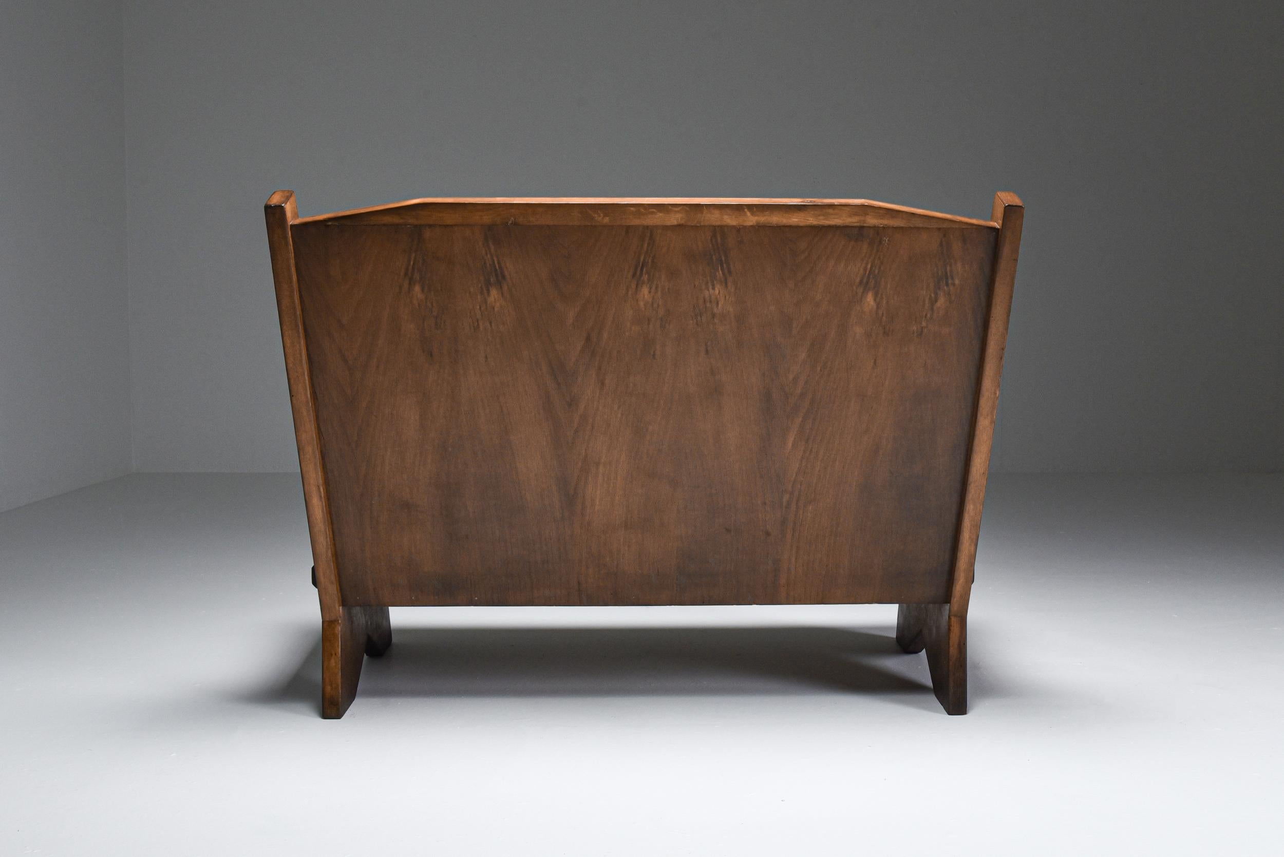 Mid-20th Century Italian Settee in Stained Beech, 1940s For Sale