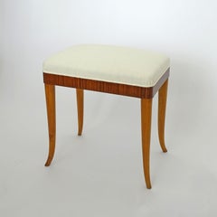 Sgabello singolo italiano degli anni '40 in due finiture Wood e lino bianco