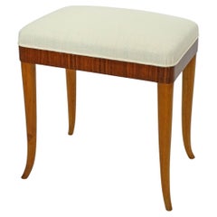 Sgabello singolo italiano degli anni '40 in due finiture Wood e lino bianco