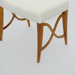 Italian 1940s Single Stool in Wood and White Linen