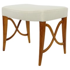 Italian 1940s Single Stool in Wood and White Linen