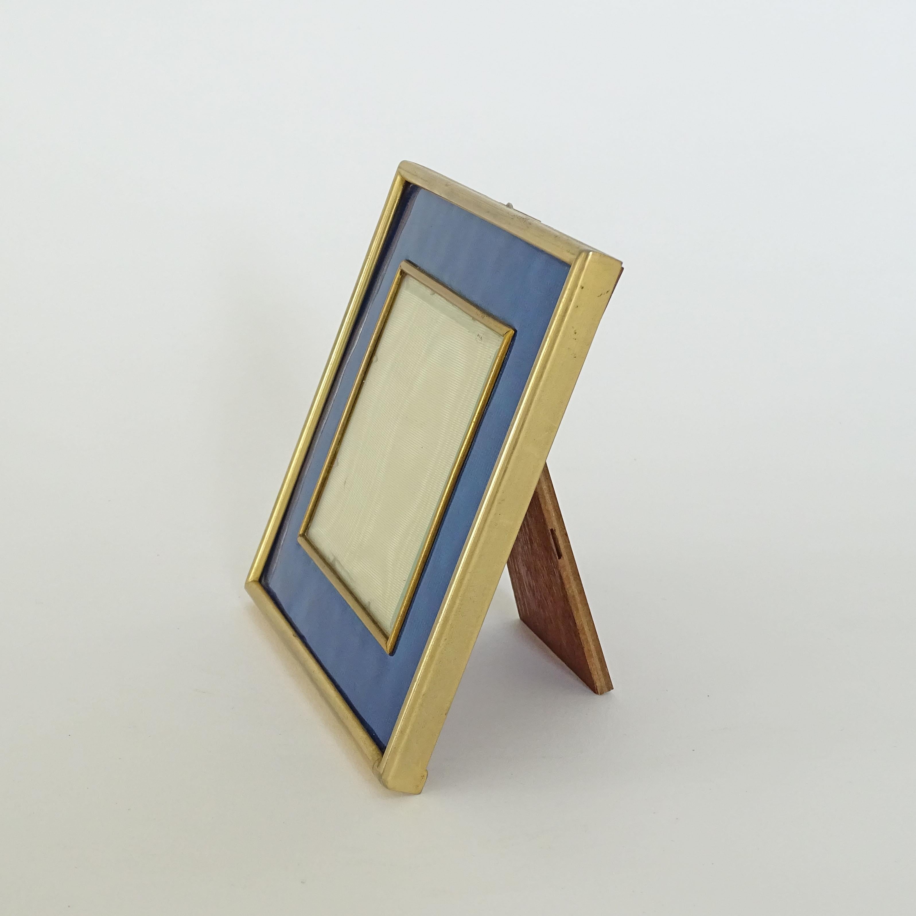 Art Deco Italian 1940s small gold metal and blue enamel table frame For Sale