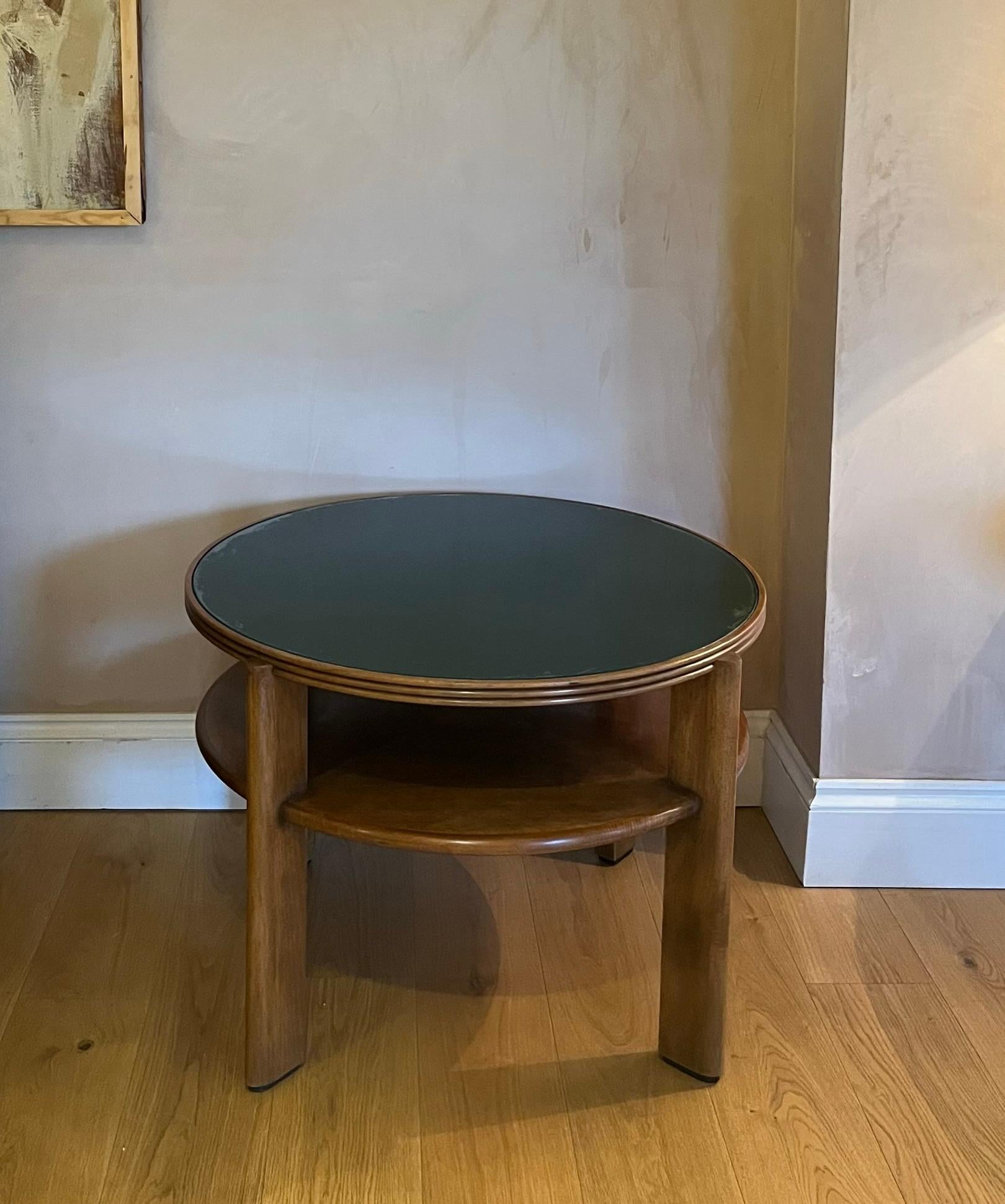 Italian 1940’s two tier side/coffee table with green glass top 4