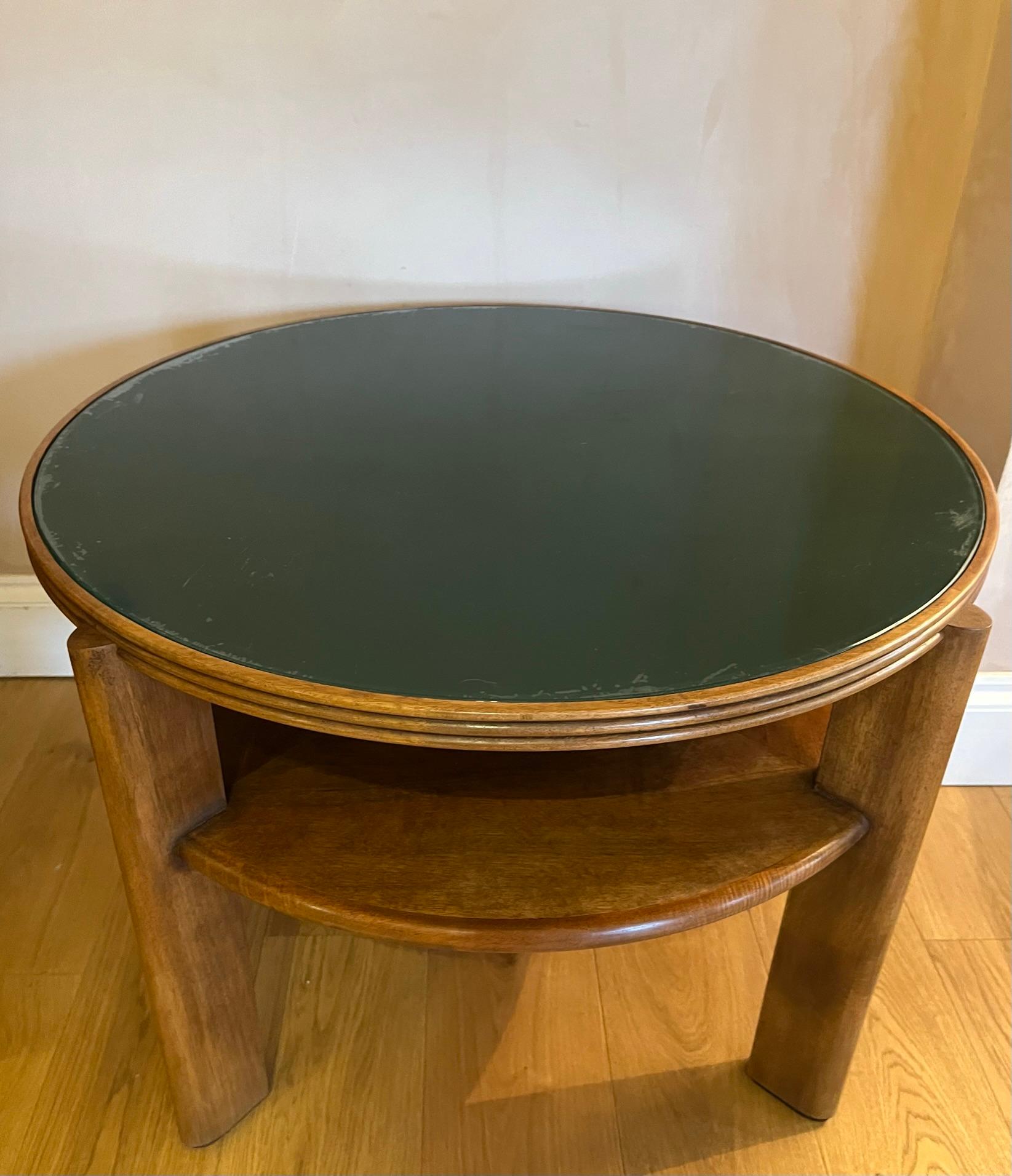 20th Century Italian 1940’s two tier side/coffee table with green glass top