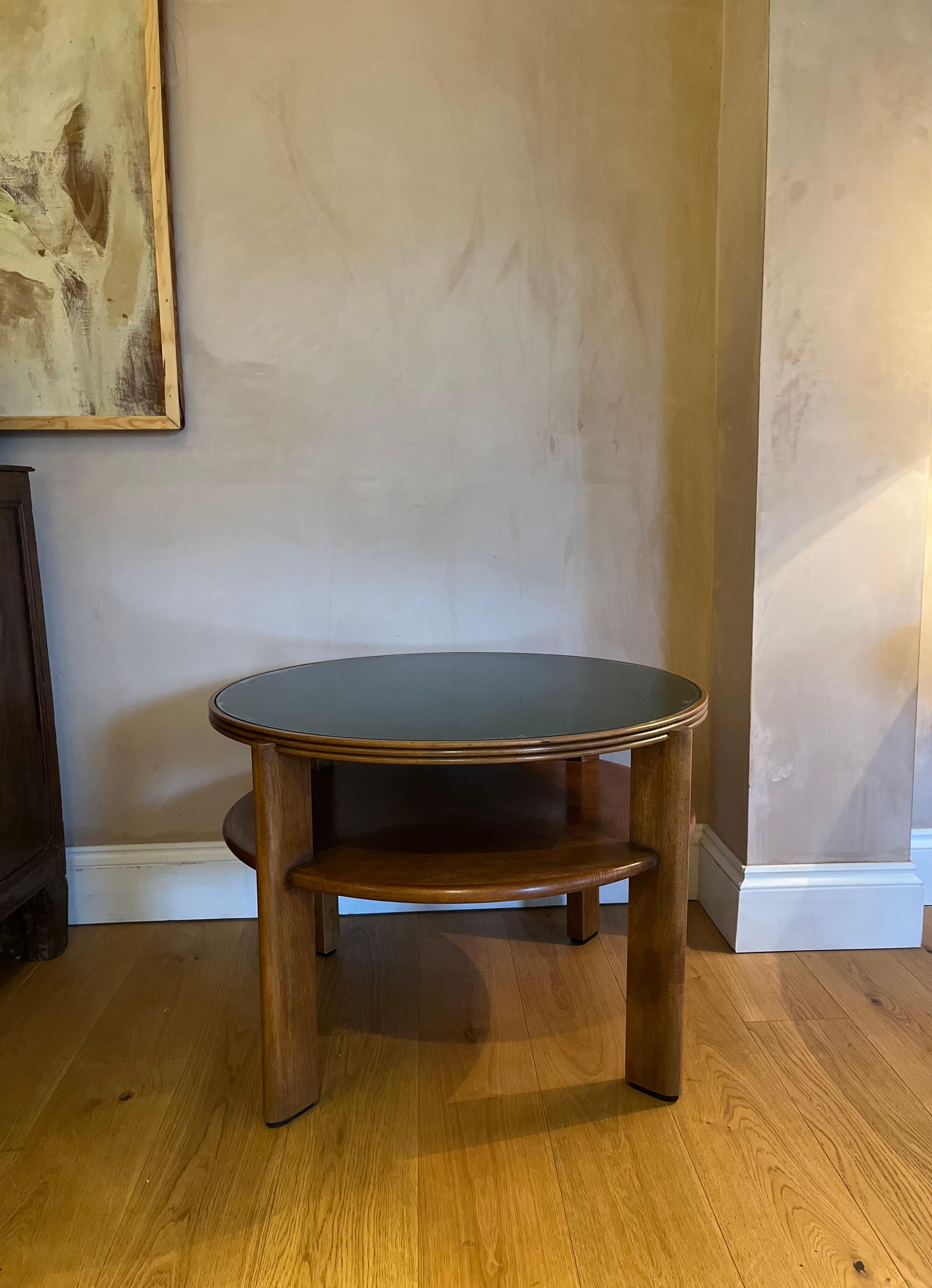 Italian 1940’s two tier side/coffee table with green glass top 3