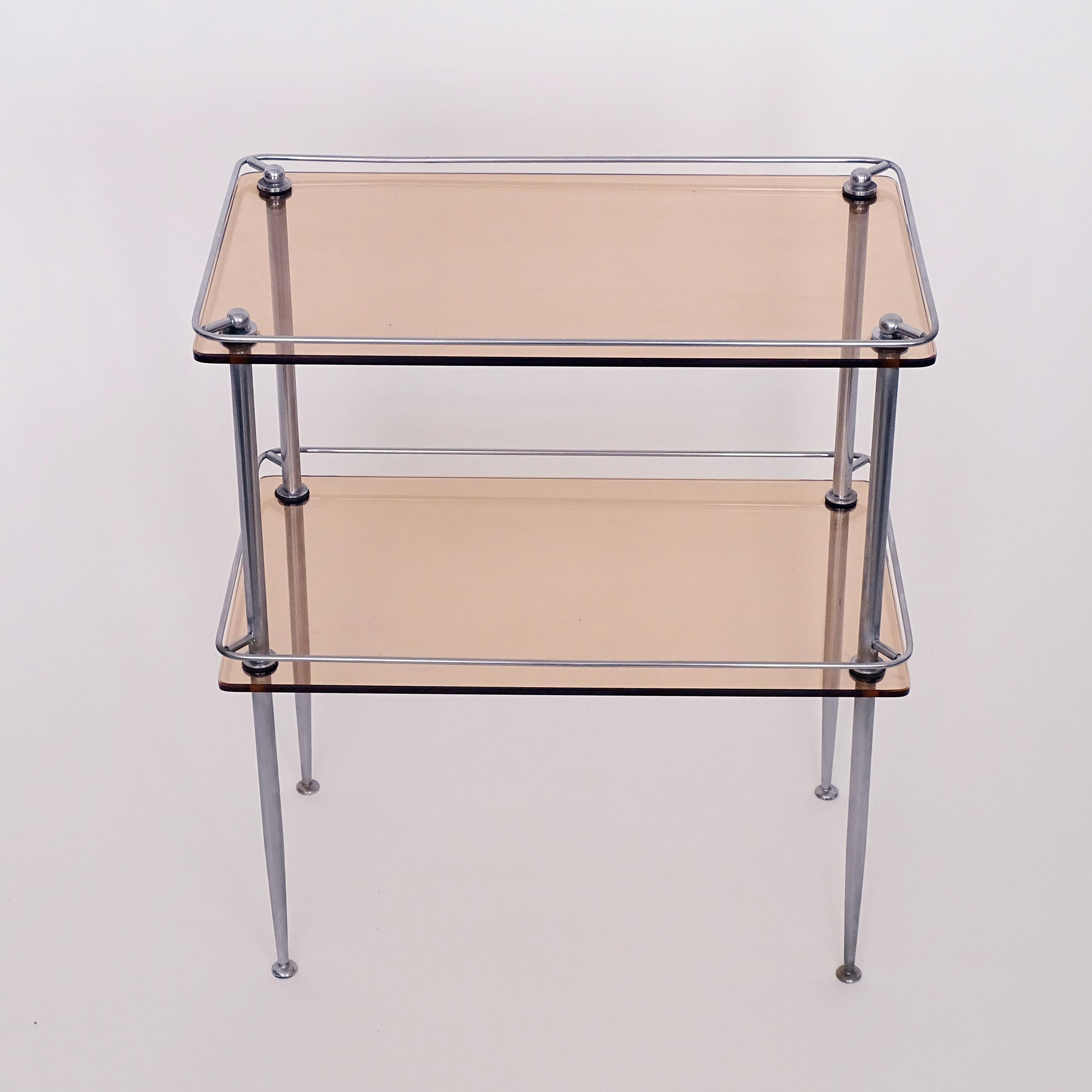 Verre Table d'appoint italienne des années 1940 pour salle de bains en chrome et verre rosé antique en vente