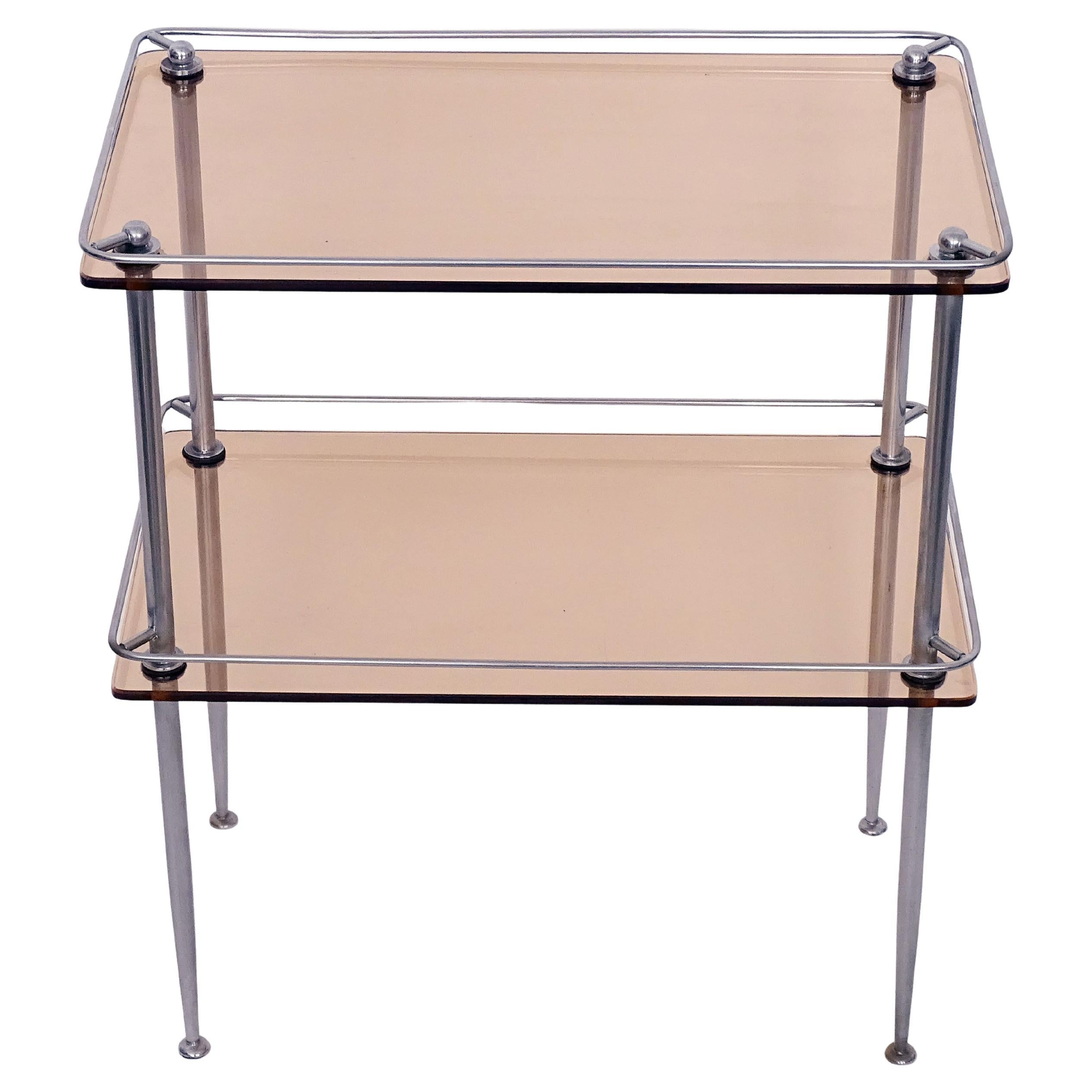 Table d'appoint italienne des années 1940 pour salle de bains en chrome et verre rosé antique en vente