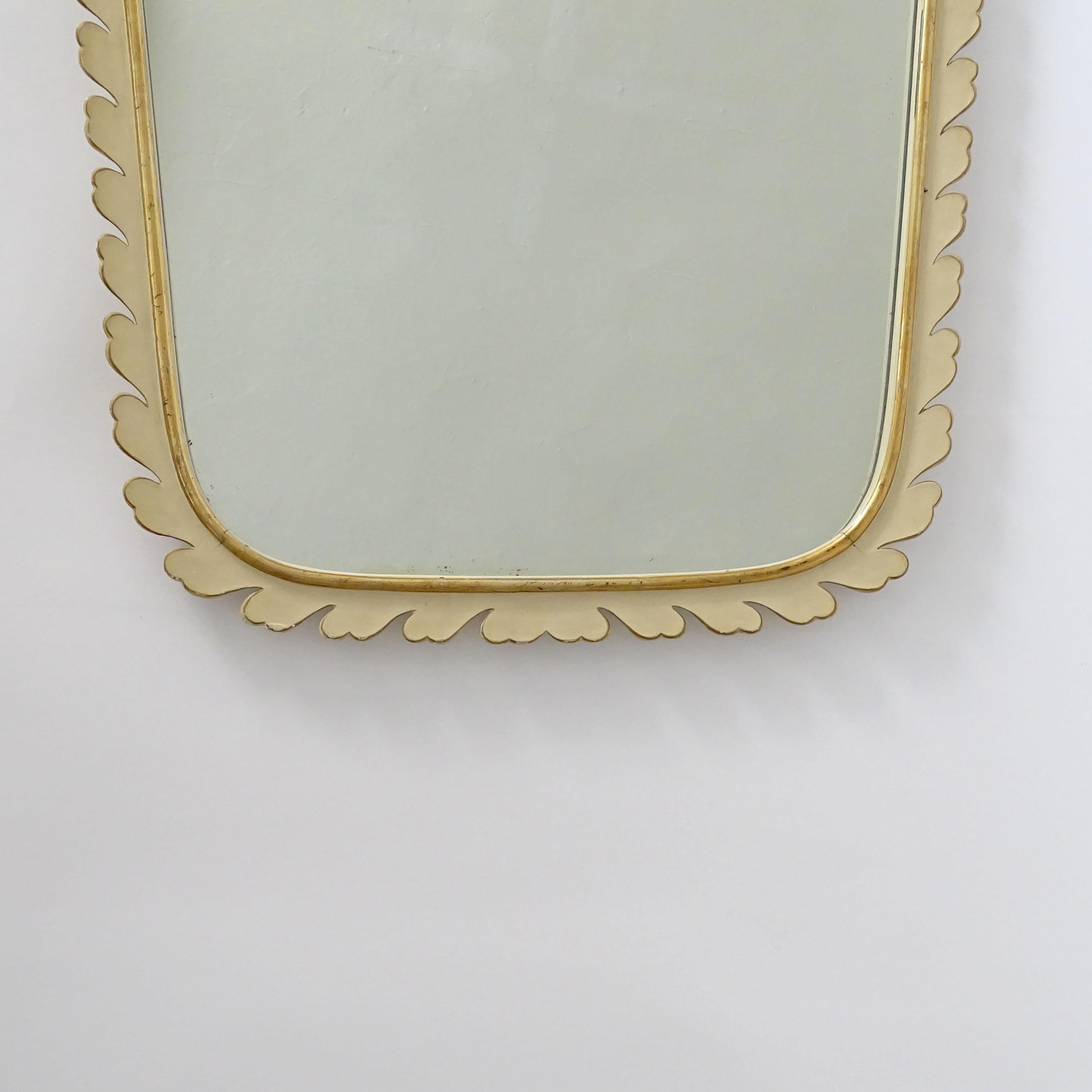 Mid-Century Modern Giovanni Gariboldi  1940s Wall Mirror in cream and Gold Leaf Lacquered Wood 