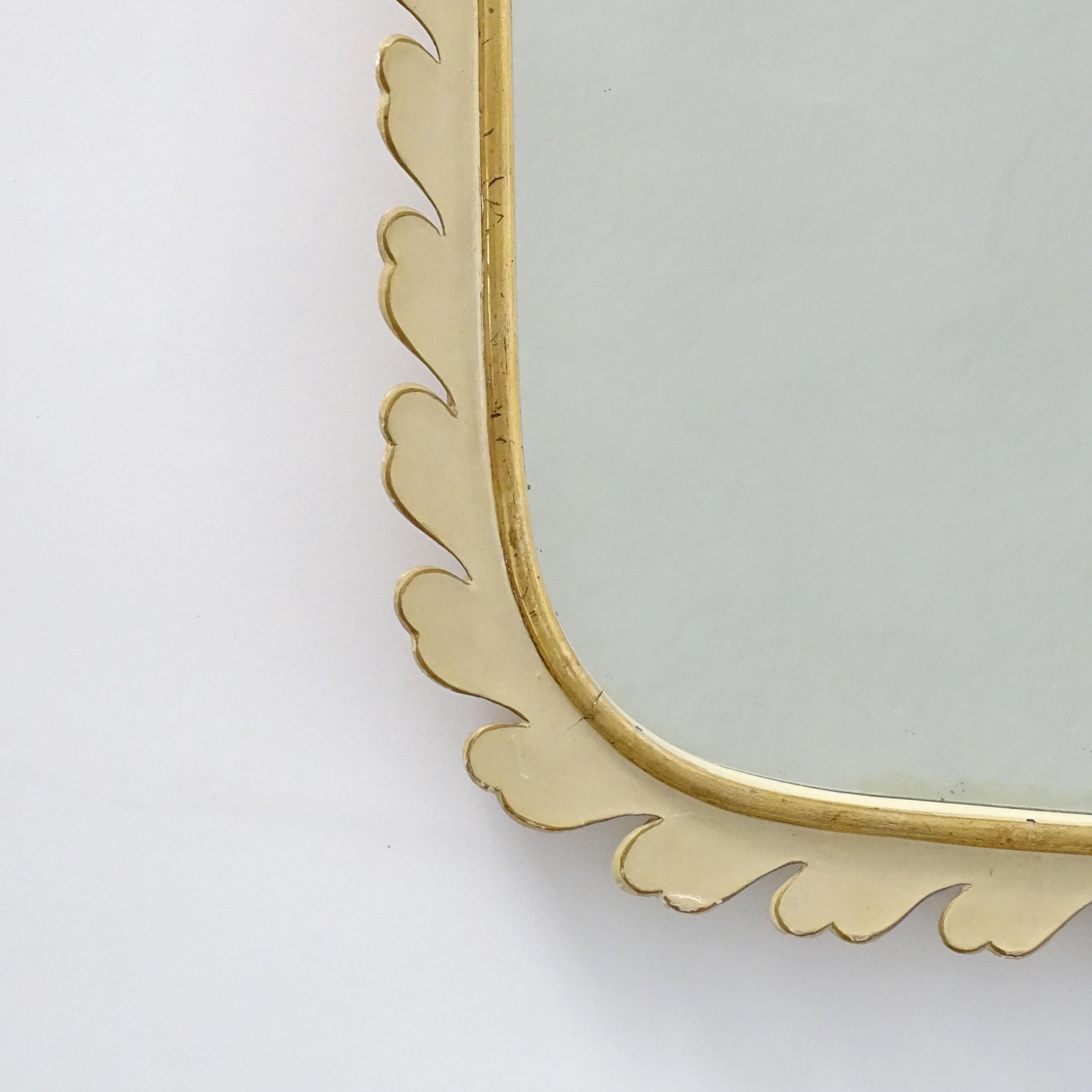 Italian Giovanni Gariboldi  1940s Wall Mirror in cream and Gold Leaf Lacquered Wood 