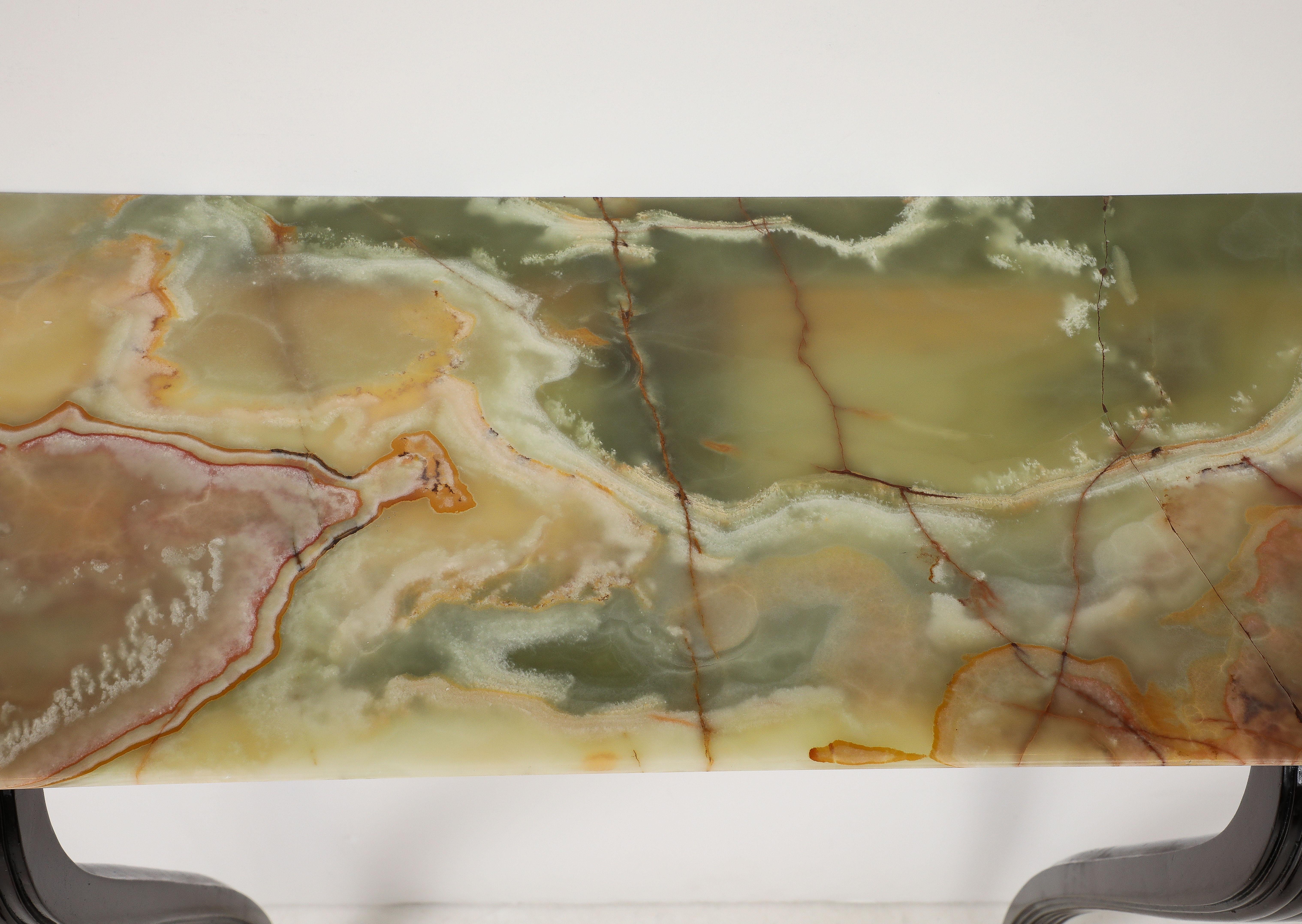 Italian 1940's Walnut Console Table with Onyx Top For Sale 4