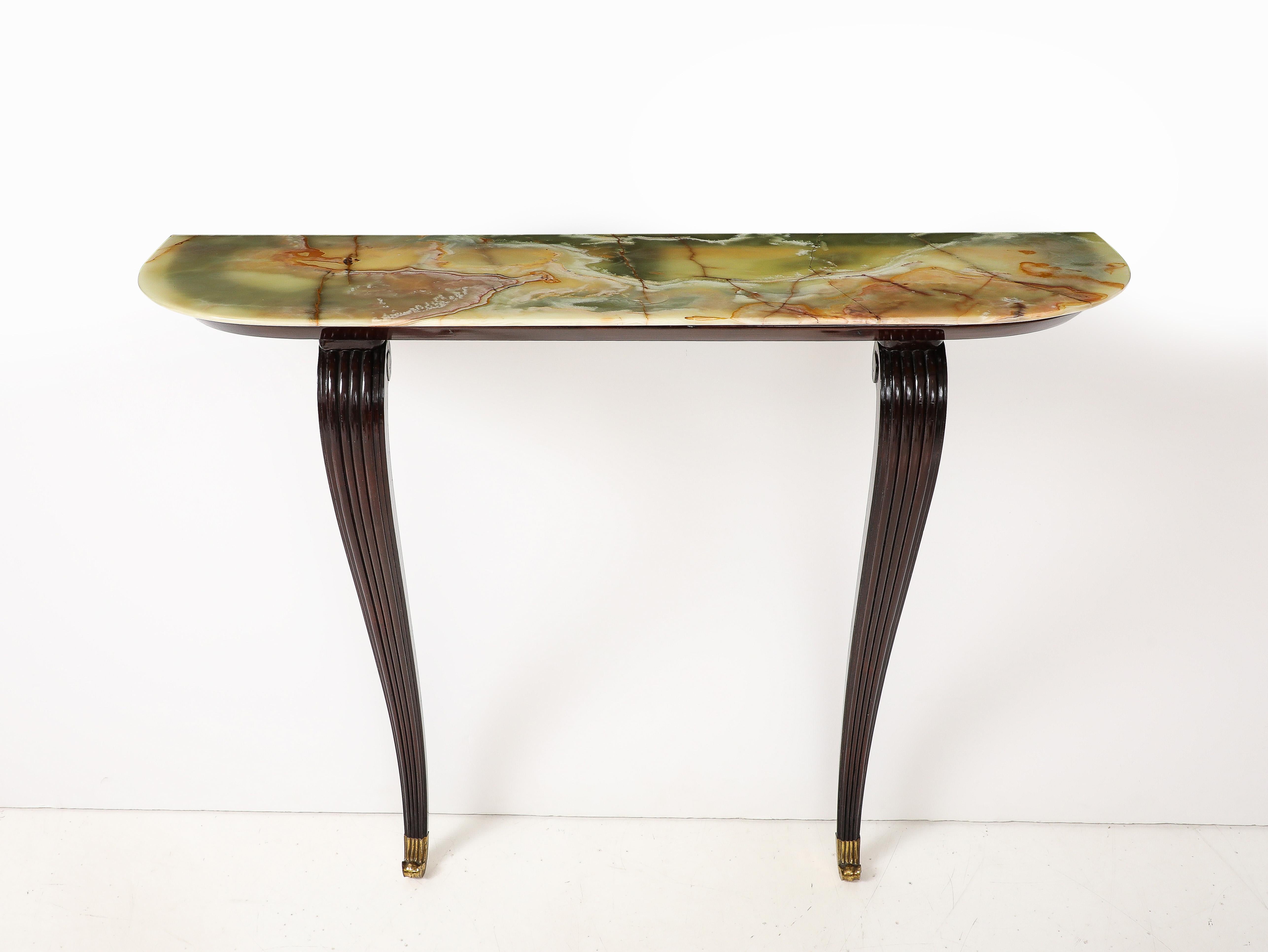 Italian 1940's Walnut Console Table with Onyx Top For Sale 6