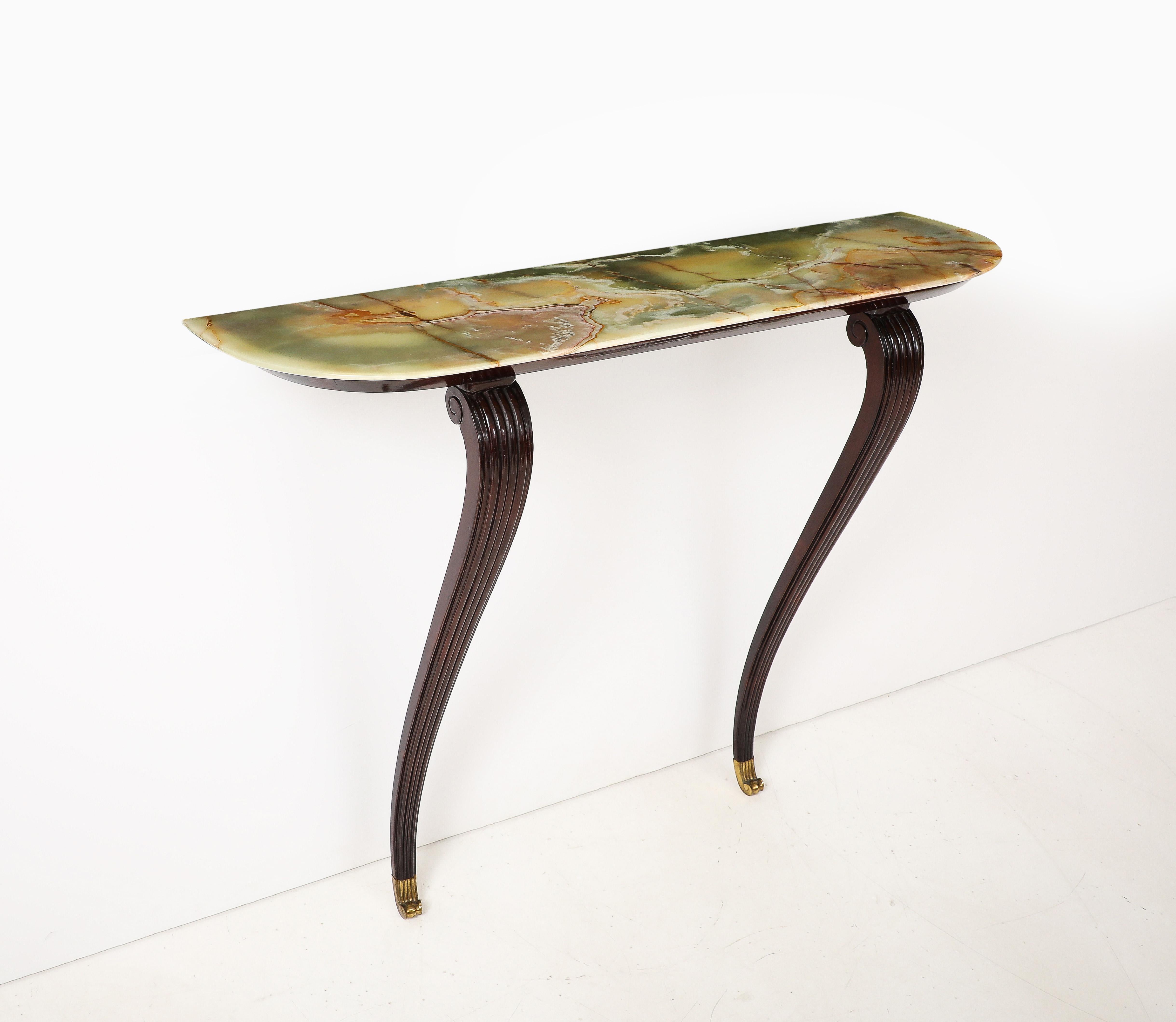 Italian 1940's Walnut Console Table with Onyx Top For Sale 7