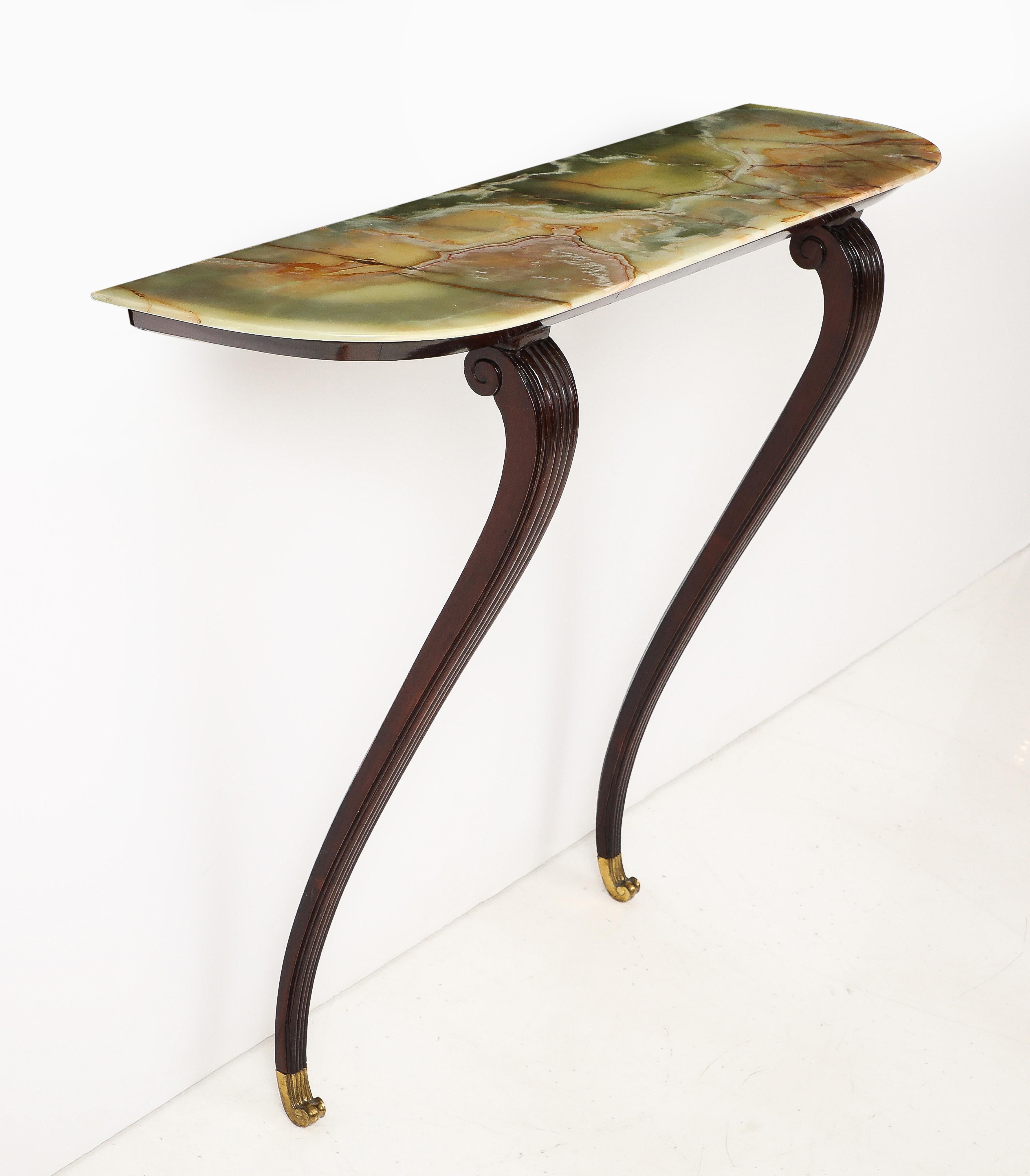 Italian 1940's Walnut Console Table with Onyx Top For Sale 8