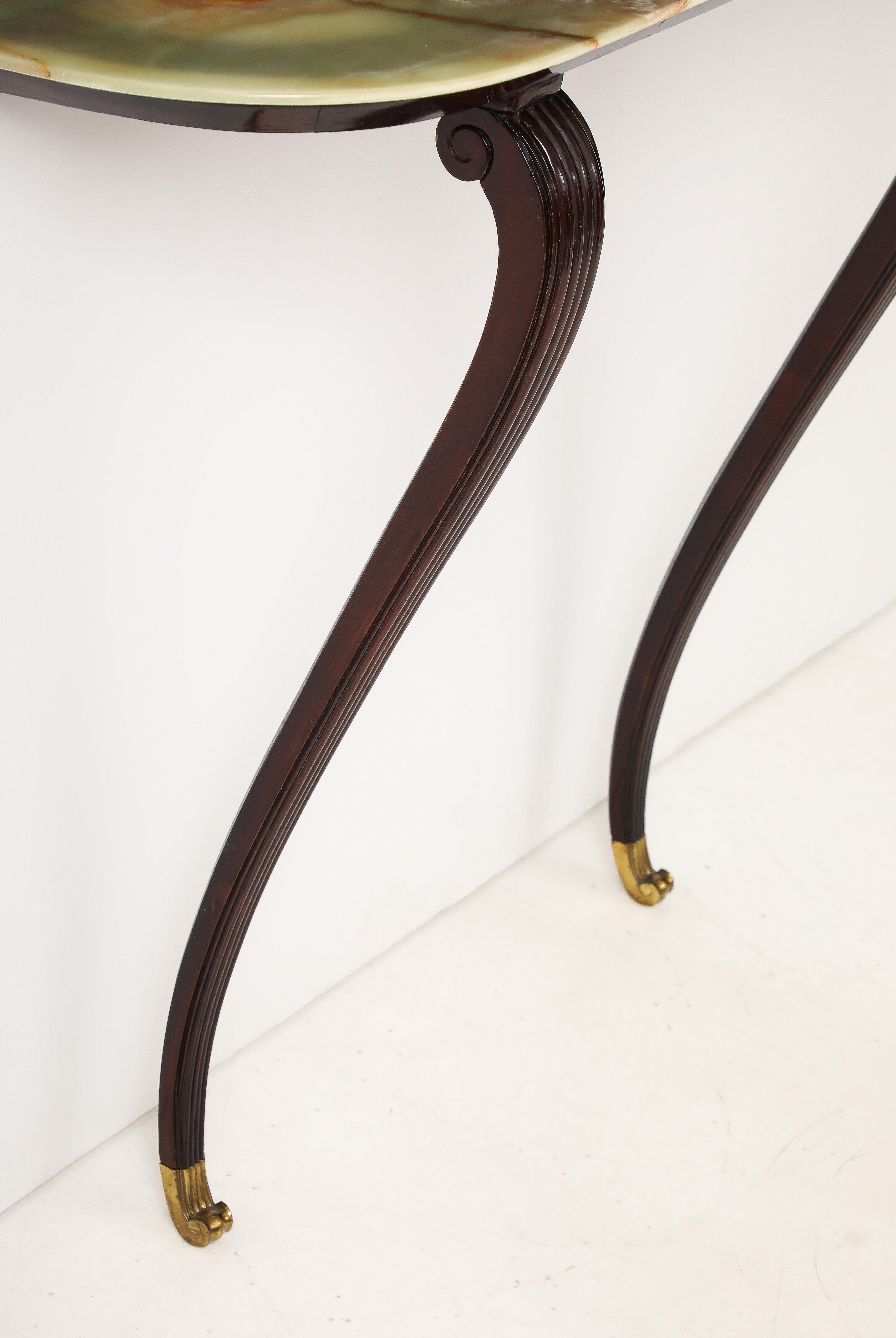 Italian 1940's Walnut Console Table with Onyx Top For Sale 9