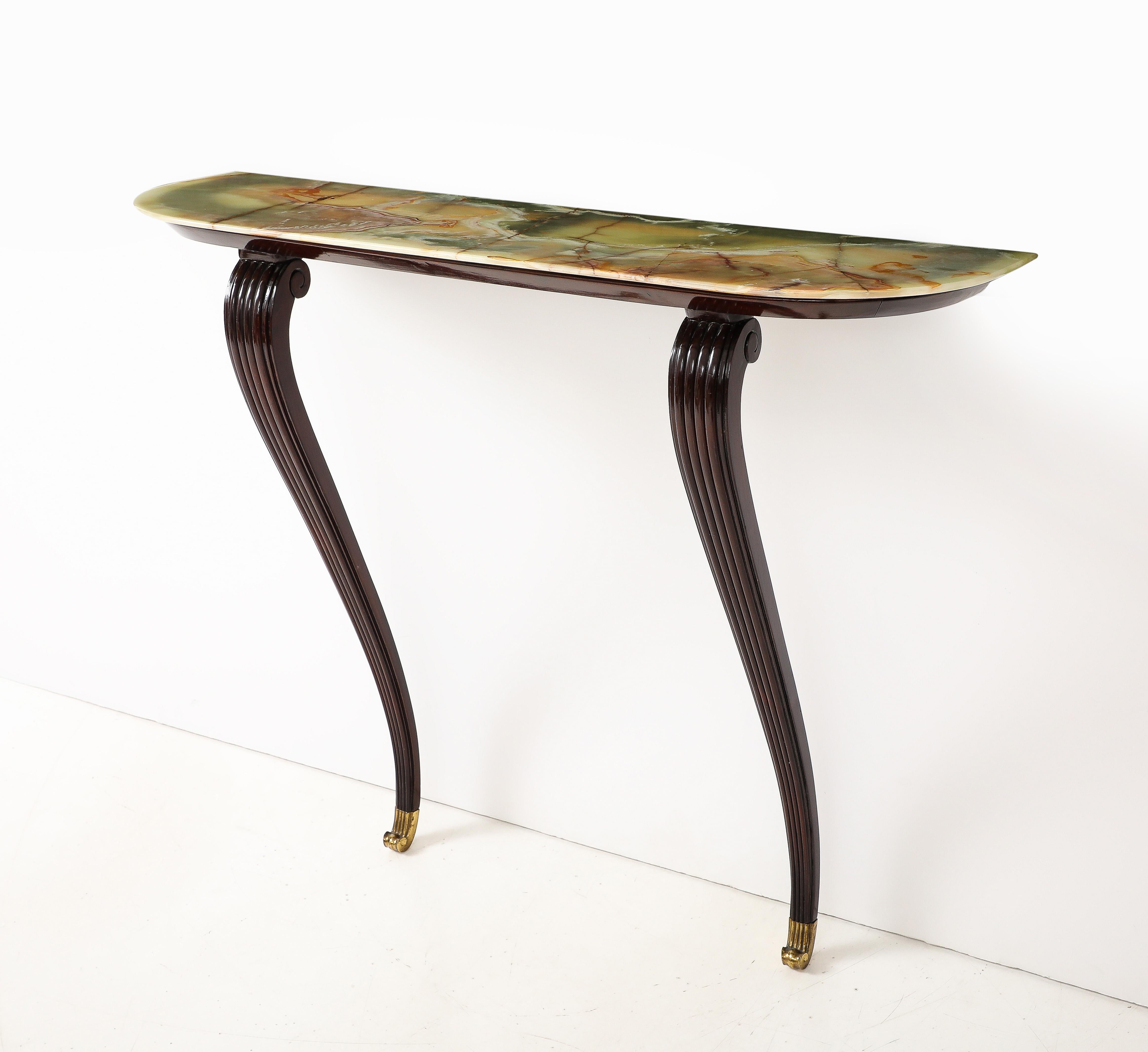 Italian 1940's Walnut Console Table with Onyx Top For Sale 10