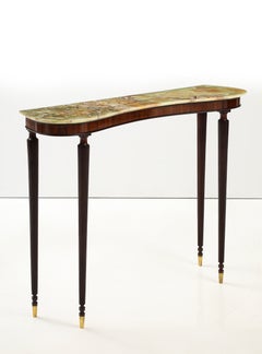 Italian 1940's Walnut Console Table with Onyx Top