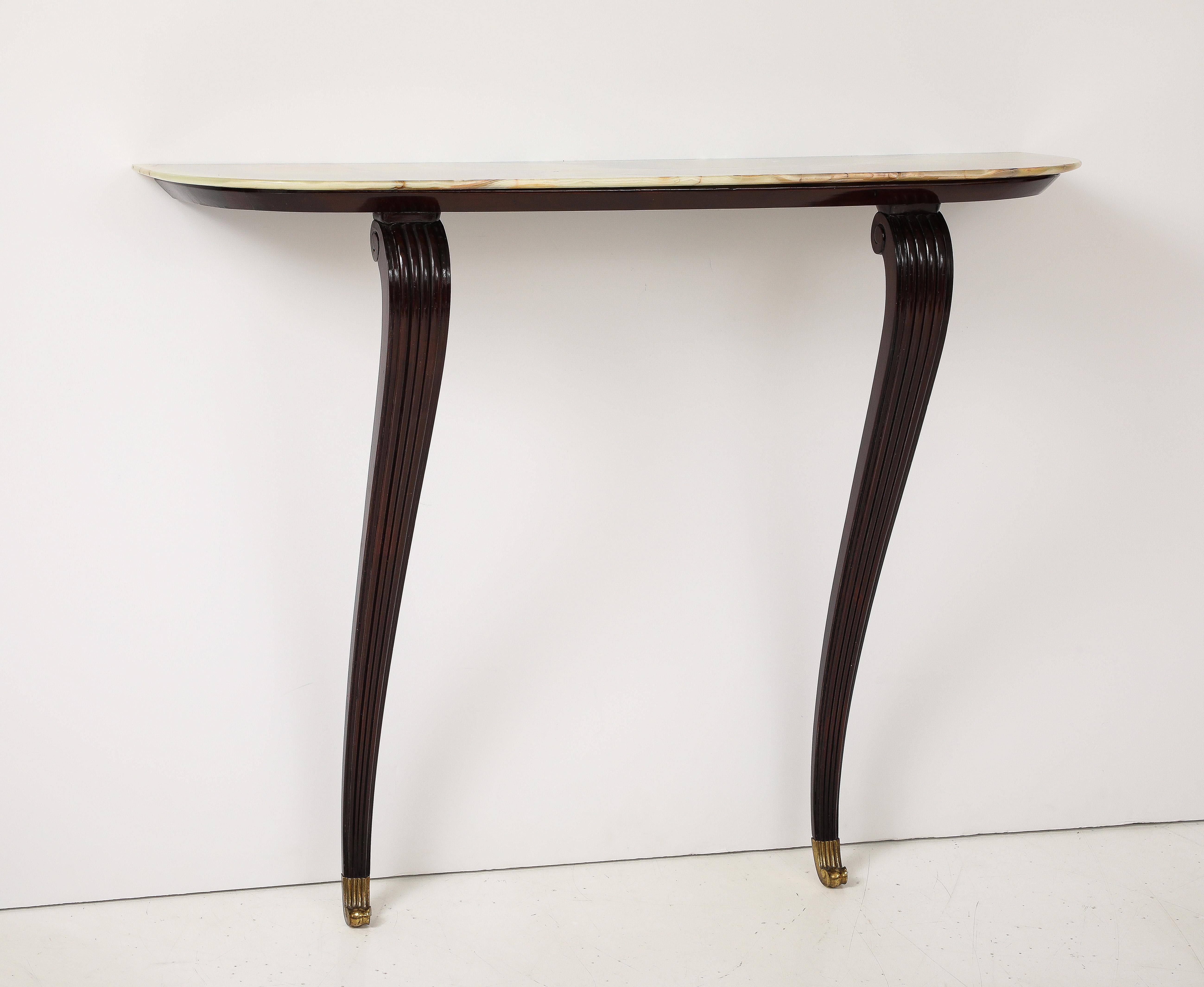 Hand-Carved Italian 1940's Walnut Console Table with Onyx Top For Sale