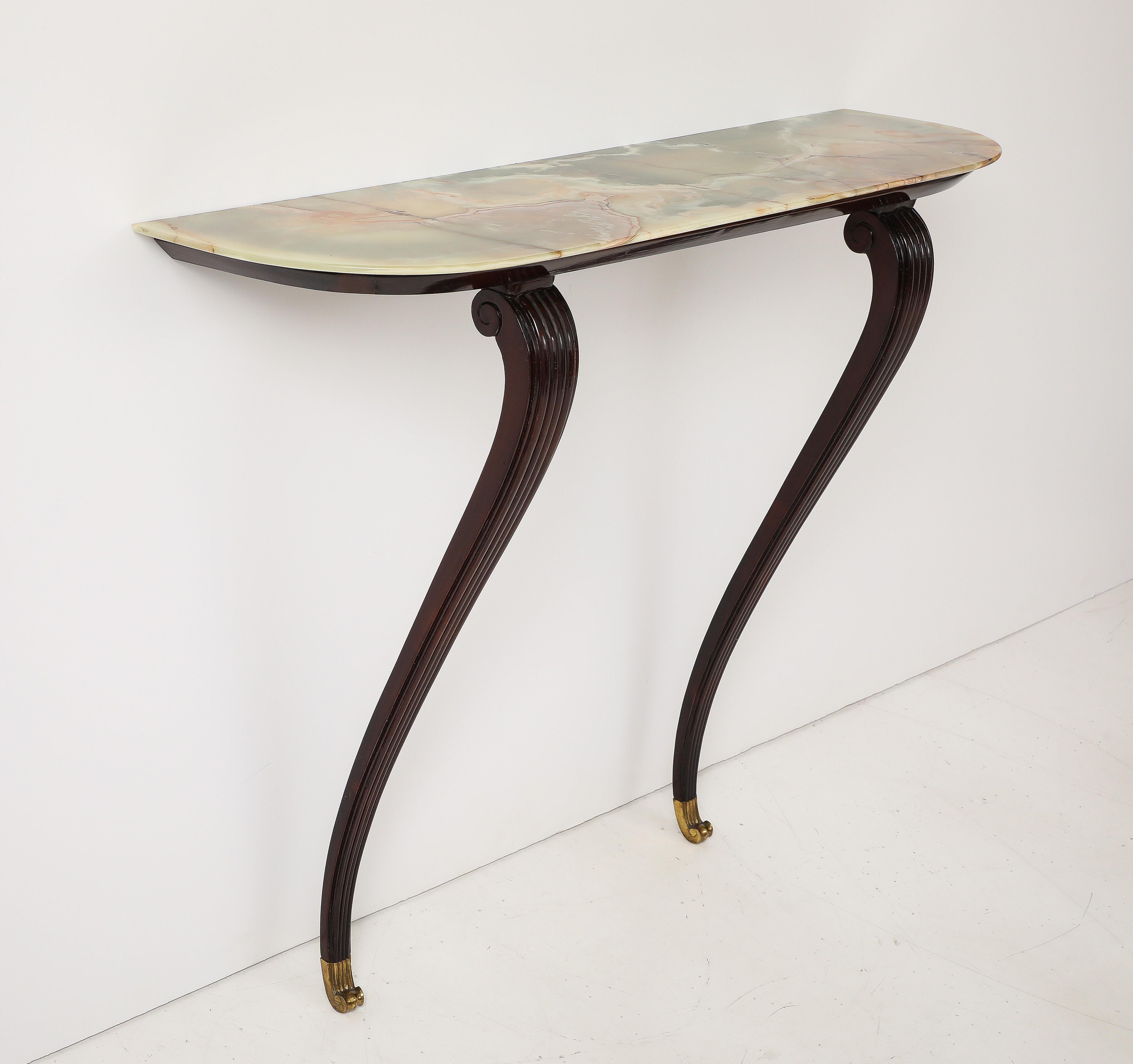 Italian 1940's Walnut Console Table with Onyx Top In Good Condition For Sale In New York, NY