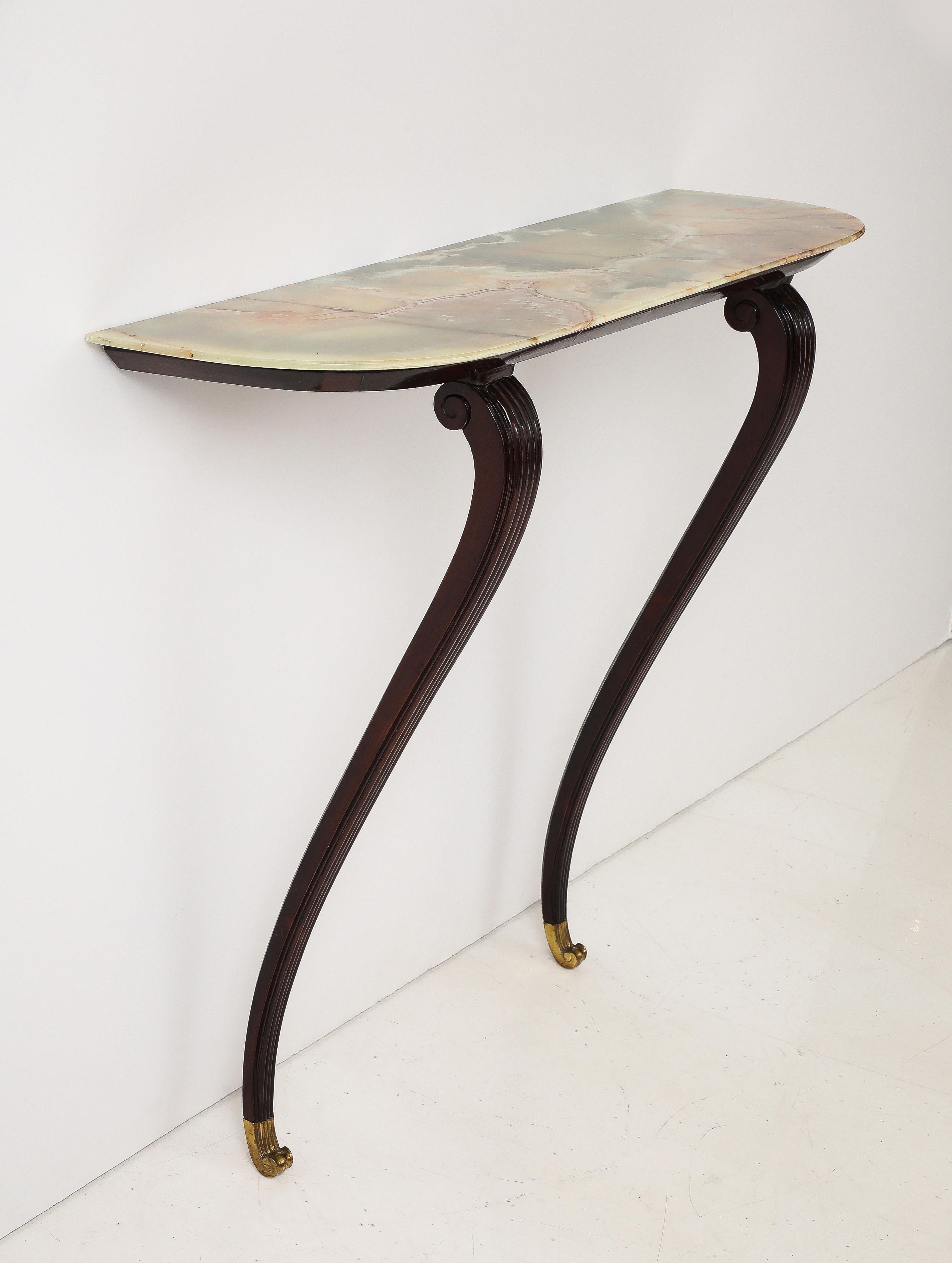 Italian 1940's Walnut Console Table with Onyx Top For Sale 1