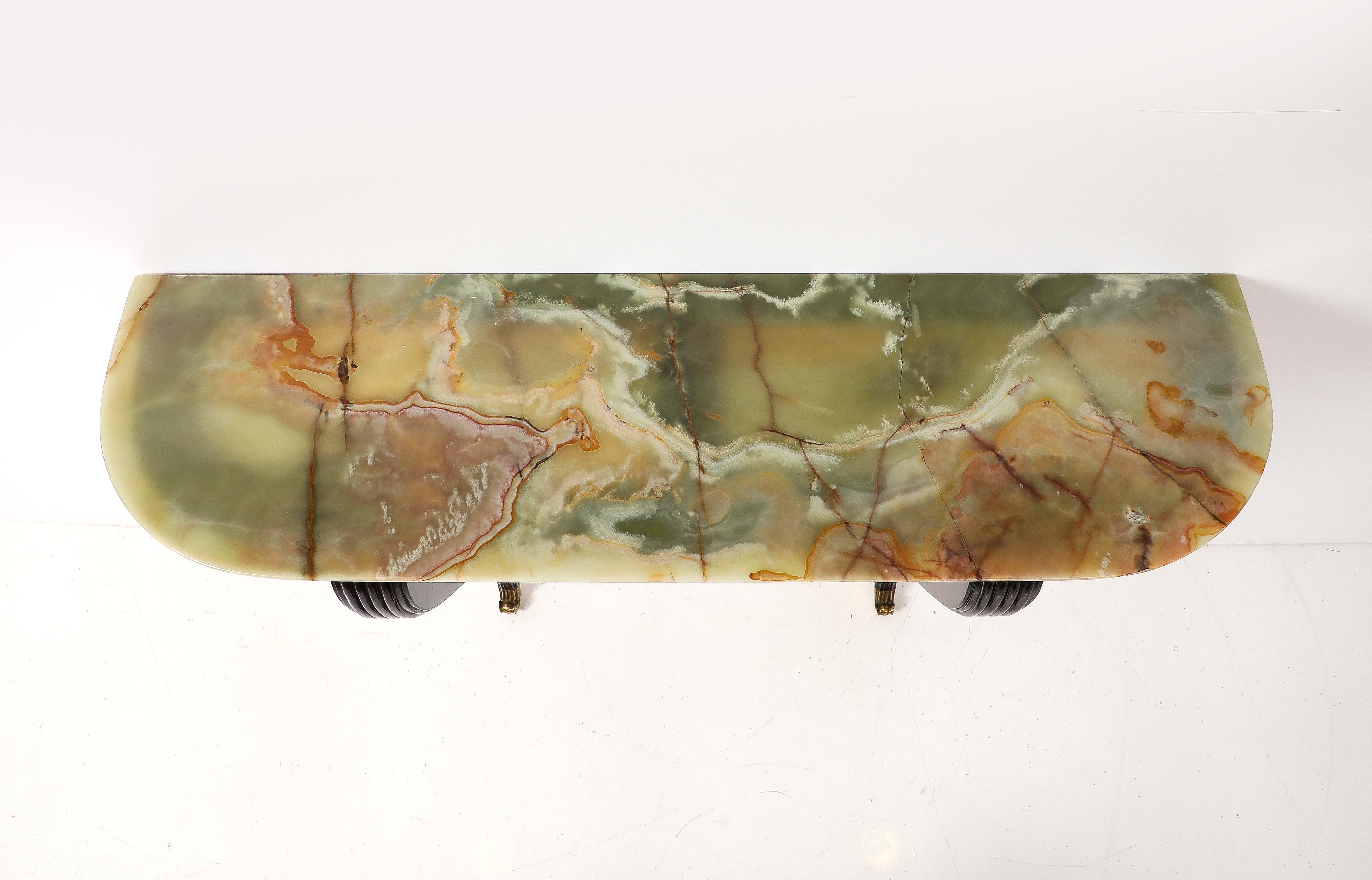 Italian 1940's Walnut Console Table with Onyx Top For Sale 2