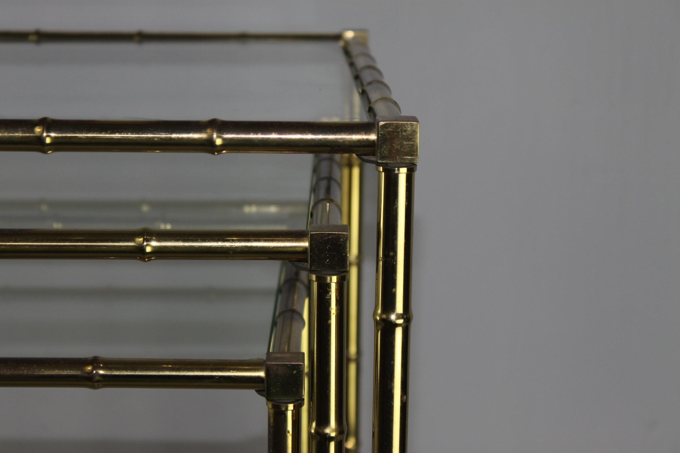 Hand-Crafted Italian 1950s bamboo shaped brass tables For Sale