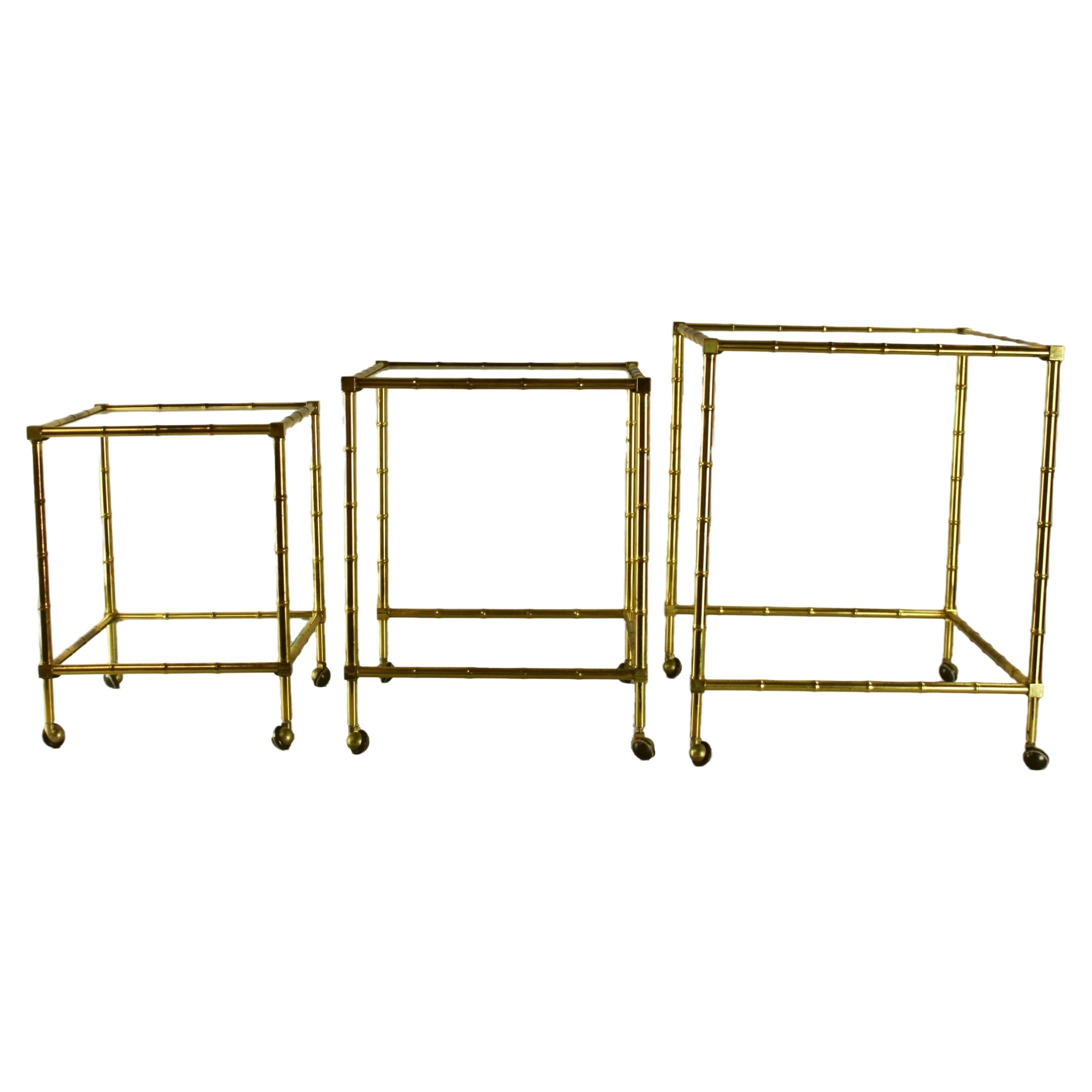 Italian 1950s bamboo shaped brass tables For Sale
