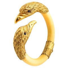 ITALIANO 1950 Águilas Pulsera Modernista Retro En Oro Amarillo De 18Kt Con Zafiros