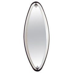 Italian 1950 Suspended Oval Wall Mirror with Black Metal Ribbon Clip-On Arrow