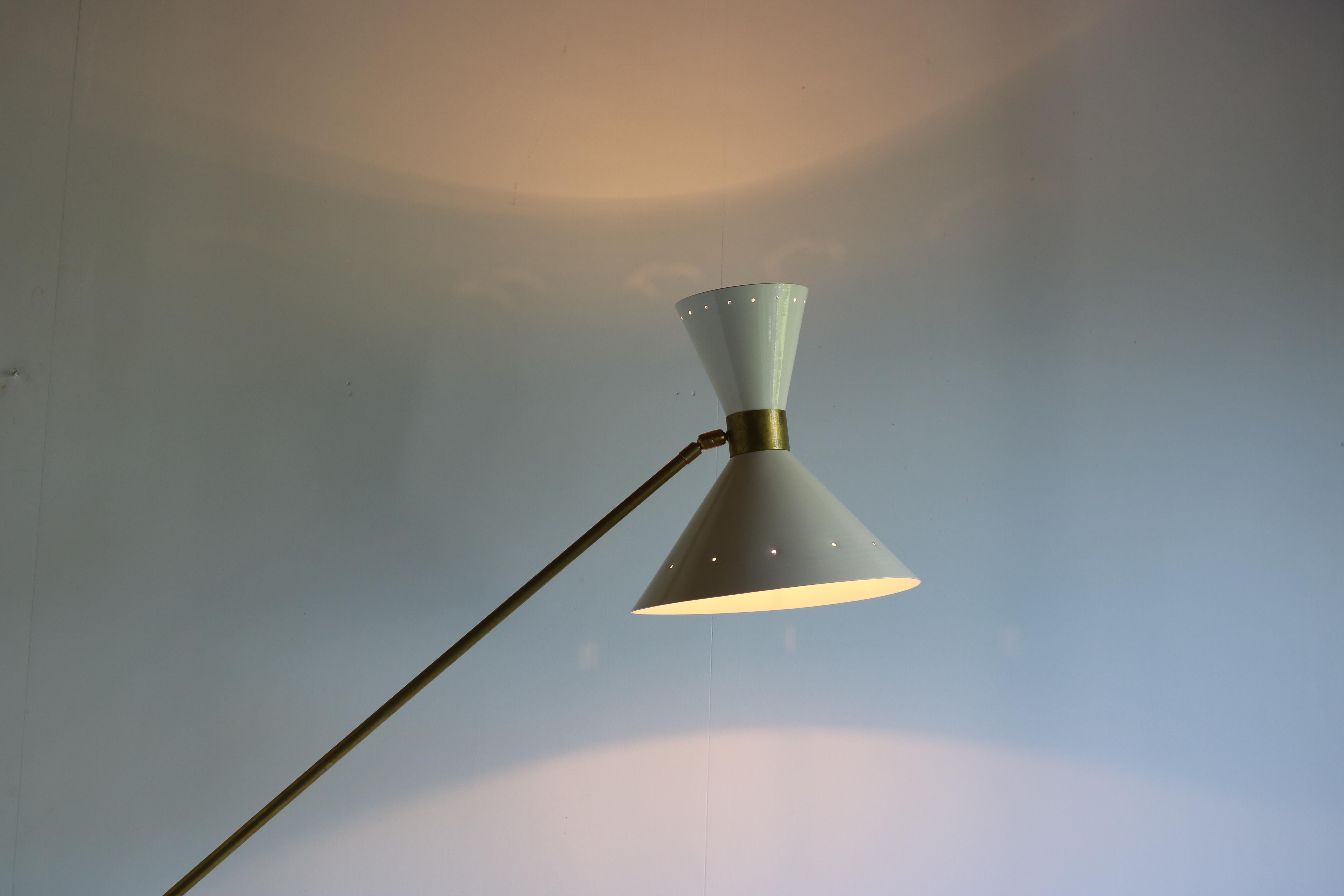 Italian 1950 Vintage Design Floor Lamp Brass with Carrara Marble Stilnovo Style For Sale 6