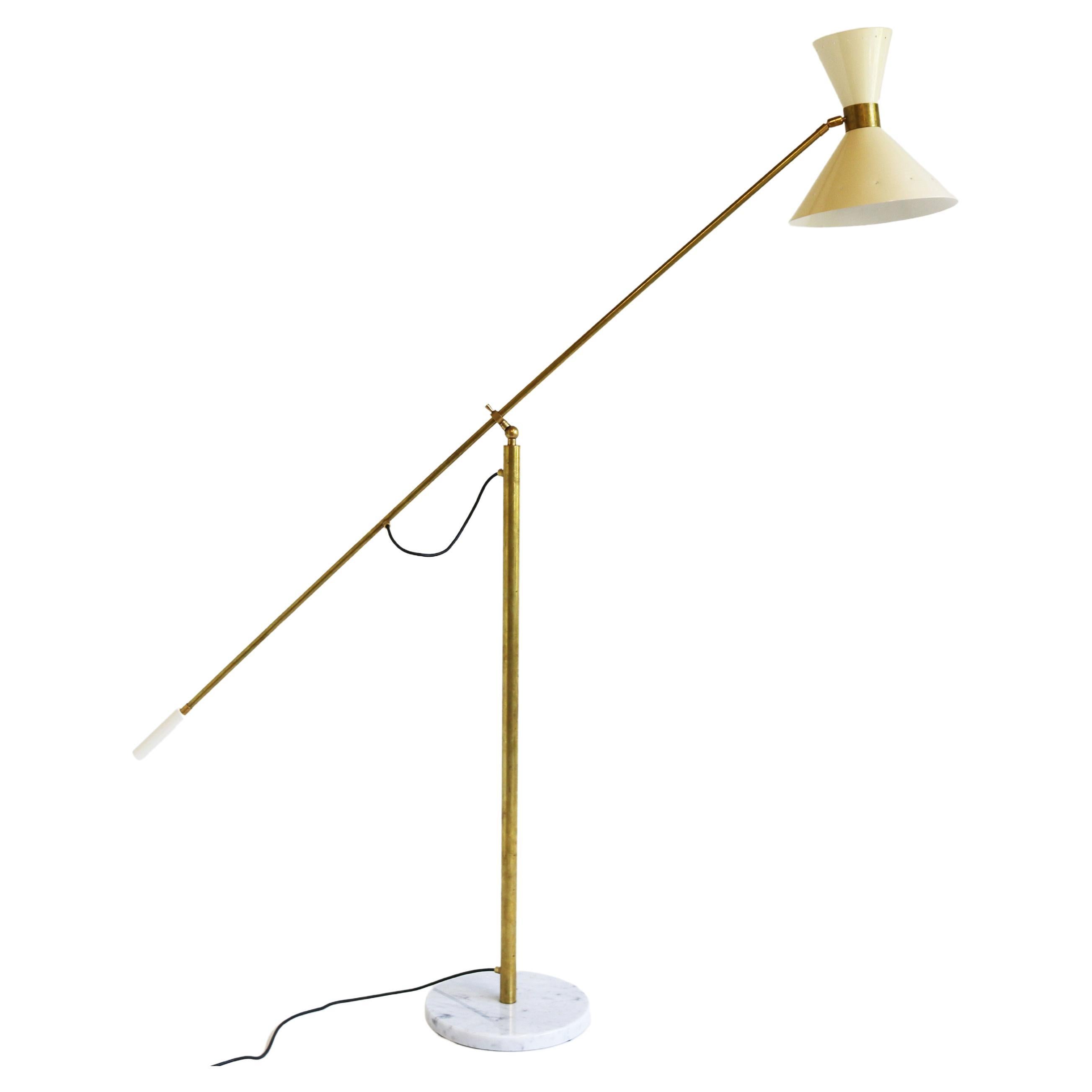 Italian 1950 Vintage Design Floor Lamp Brass with Carrara Marble Stilnovo Style For Sale