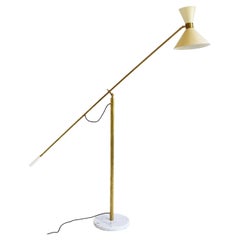 Italian 1950 Used Design Floor Lamp Brass with Carrara Marble Stilnovo Style
