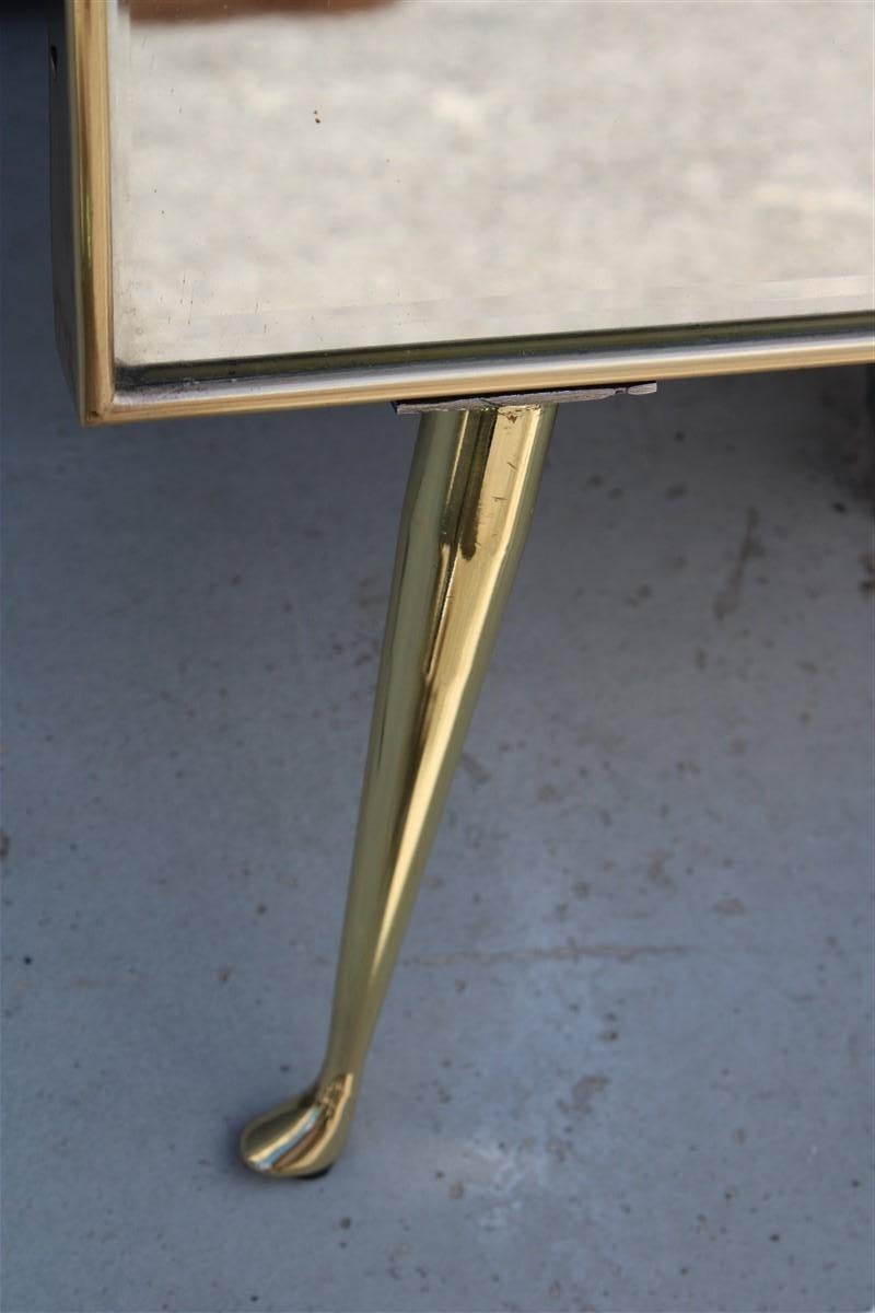 Italian 1950 Wall Mirror with Feet in Brass Gio Ponti Style Gold Structure For Sale 5