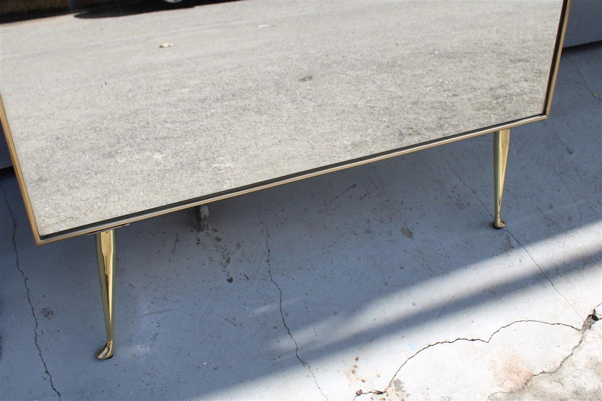 Italian 1950 Wall Mirror with Feet in Brass Gio Ponti Style Gold Structure For Sale 6