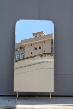 Italian 1950 Wall Mirror with Feet in Brass Gio Ponti Style Gold Structure