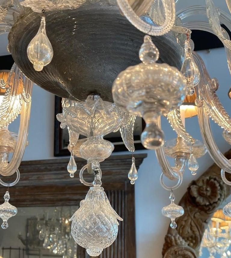 Italian 1950s 12 Arm Murano Transparent Glass Chandelier with Pleated Shades For Sale 6