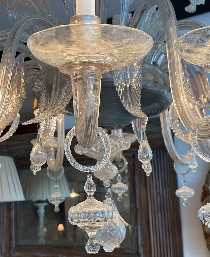 Italian 1950s 12 Arm Murano Transparent Glass Chandelier with Pleated Shades For Sale 9