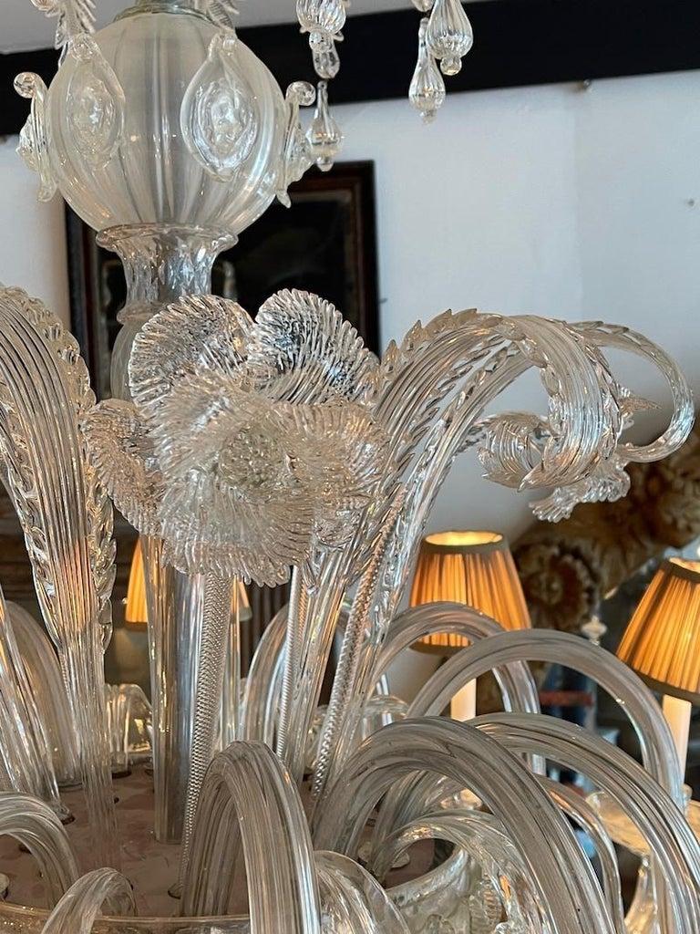 Italian 1950s 12 Arm Murano Transparent Glass Chandelier with Pleated Shades For Sale 3