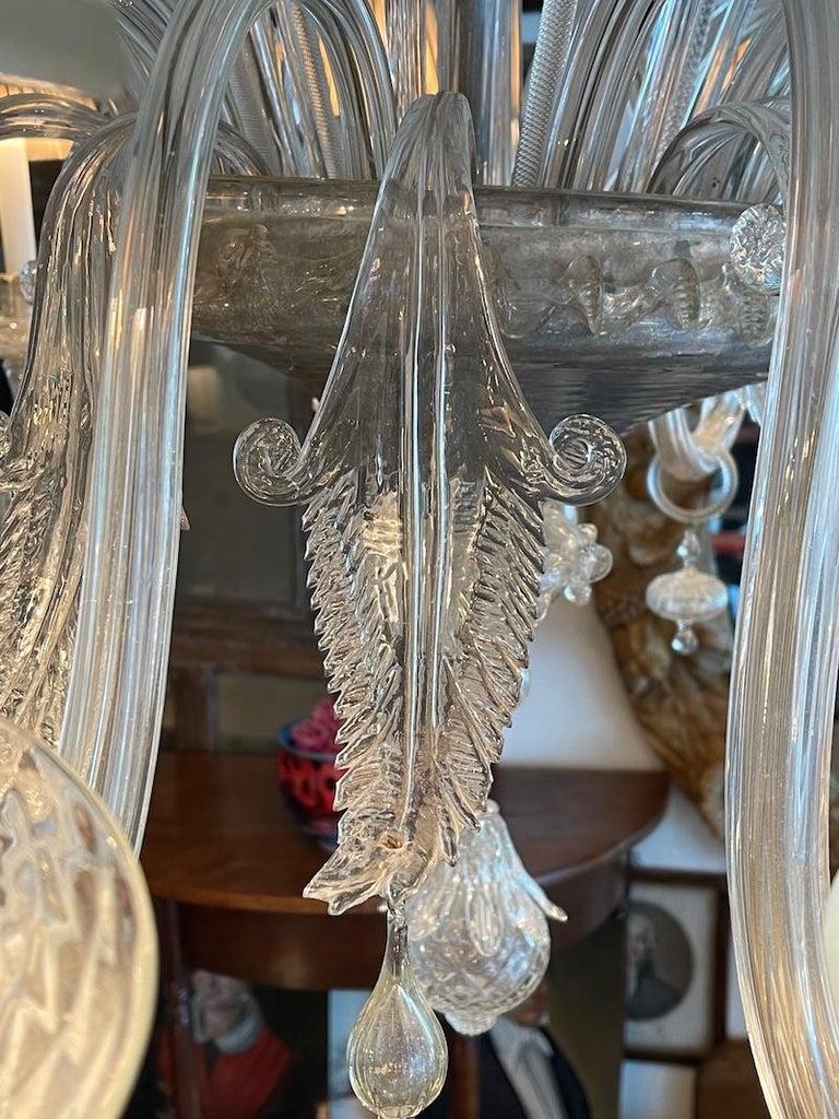 Italian 1950s 12 Arm Murano Transparent Glass Chandelier with Pleated Shades For Sale 4