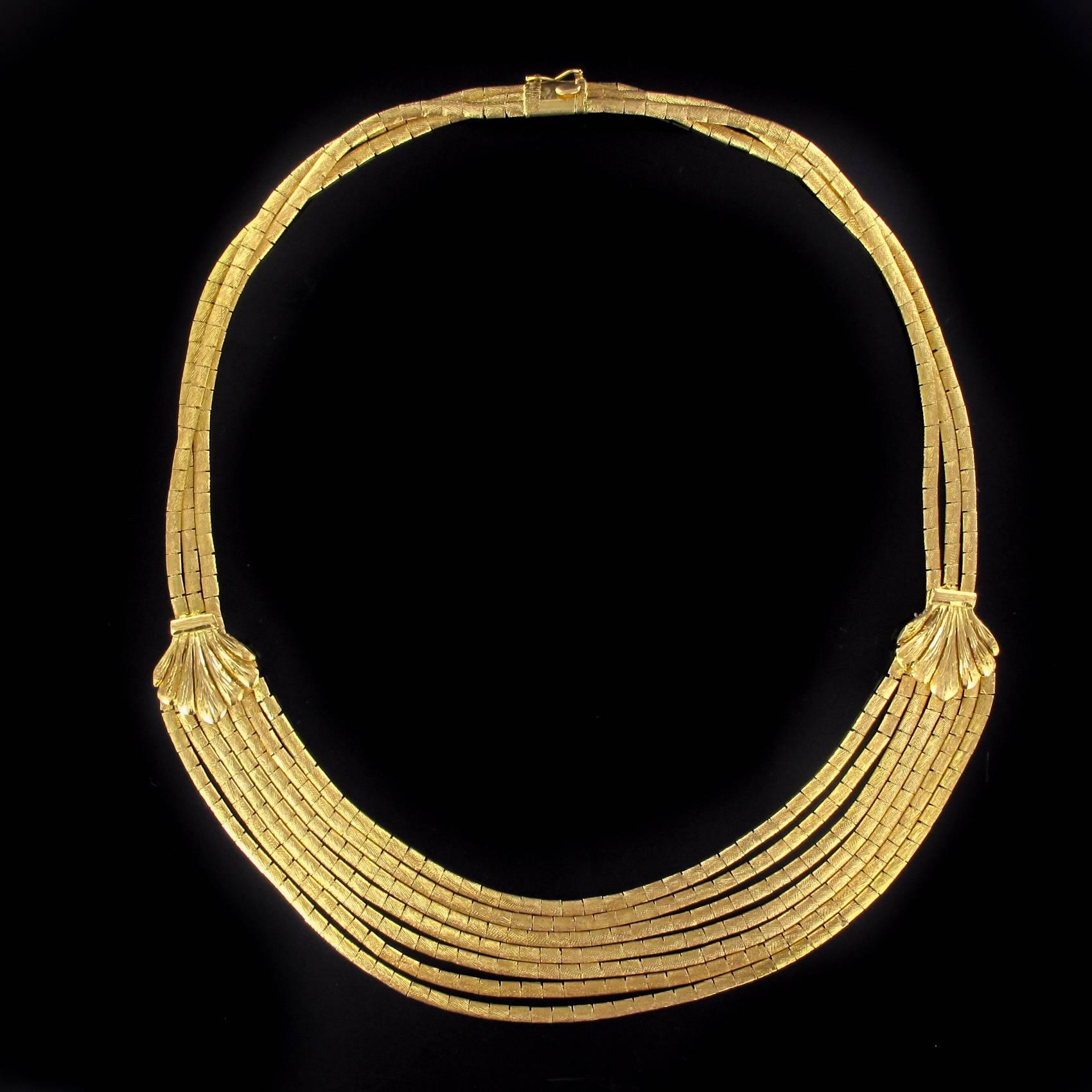 Retro Italian 1950s 18 Karats Yellow Satin Gold Ribbons Drapery Necklace 