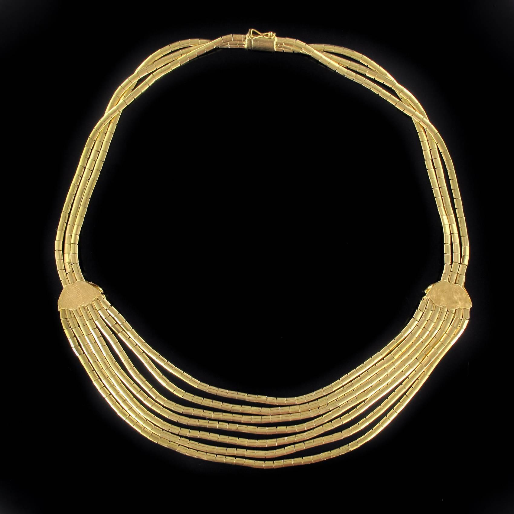 Italian 1950s 18 Karats Yellow Satin Gold Ribbons Drapery Necklace  3
