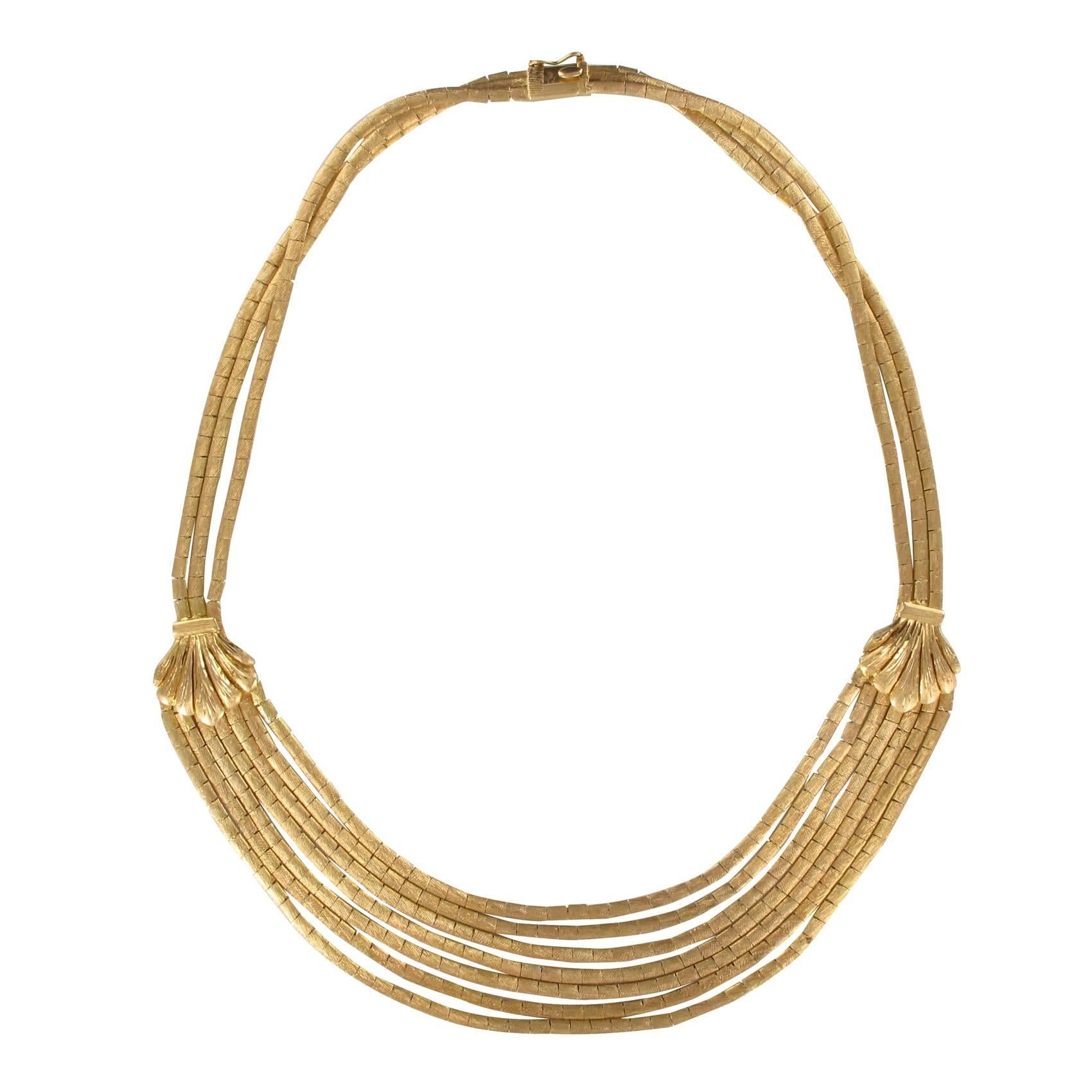Italian 1950s 18 Karats Yellow Satin Gold Ribbons Drapery Necklace 