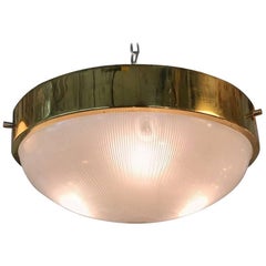 Italian 1950s-1960s Brass and Glass Ceiling Mount or Pendant Light