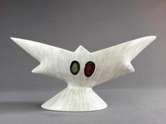 Italian 1960s White Ceramic Vase with Multicolored Glazed Sgraffito Figure