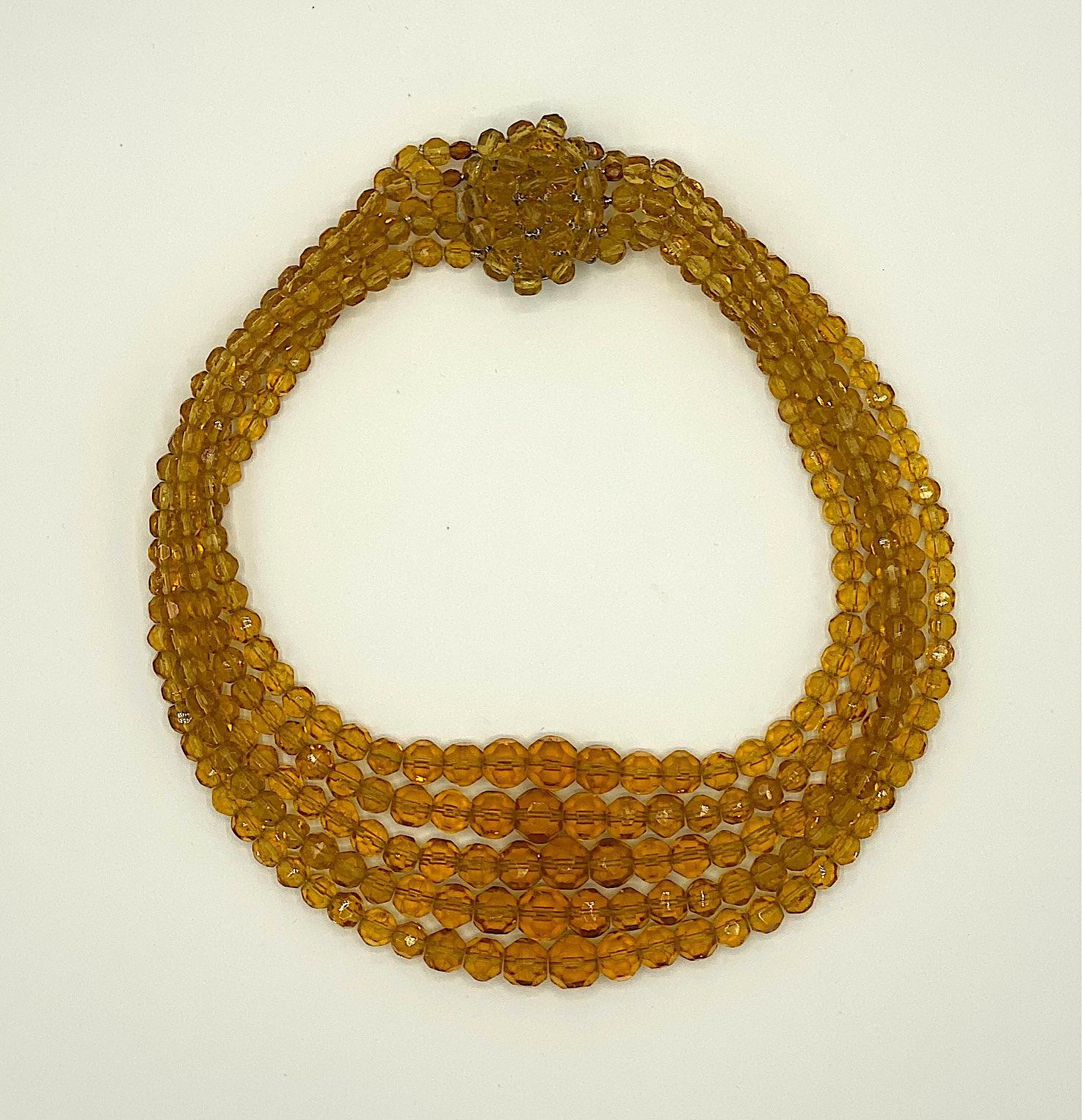 Italian 1950s Amber Gold Color Graduated Crystal Bib Necklace For Sale 5