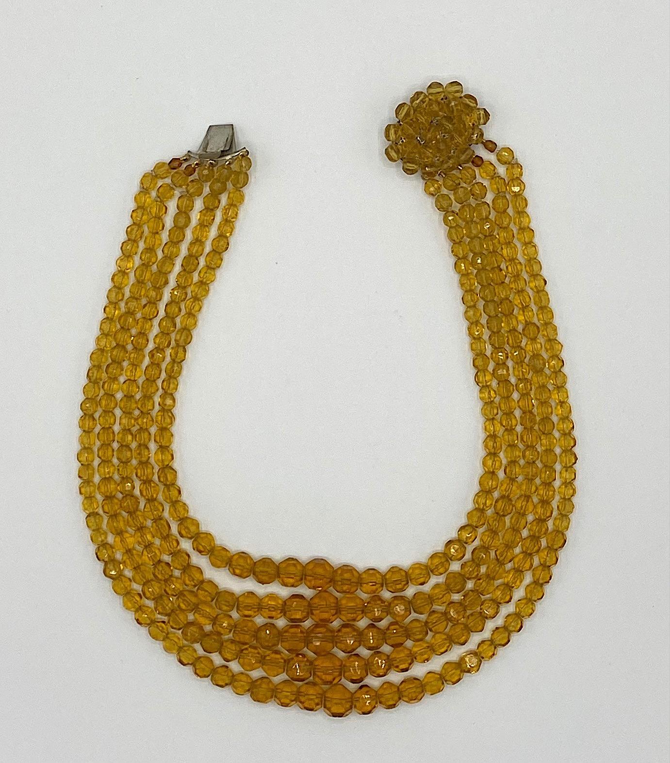 Italienische Bib-Halskette, 1950er Jahre Bernstein Gold Farbe abgestufte Kristall im Angebot 6