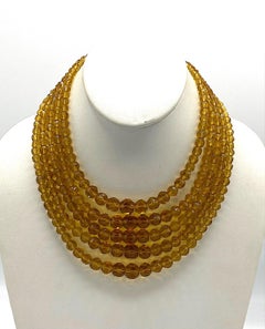 Italian 1950s Amber Gold Color Graduated Crystal Bib Necklace