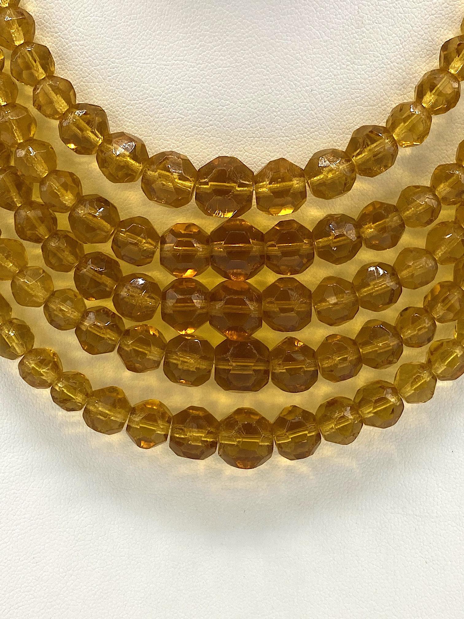 Ball Cut Italian 1950s Amber Gold Color Graduated Crystal Bib Necklace For Sale